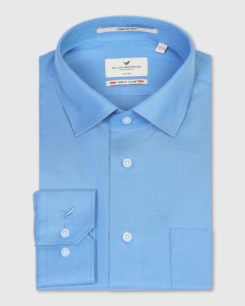 Formal Mid Blue Textured Shirt - Luck