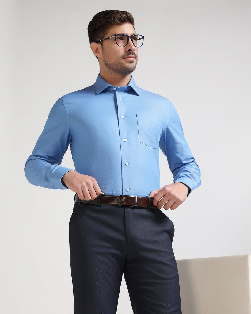 Formal Mid Blue Textured Shirt - Luck
