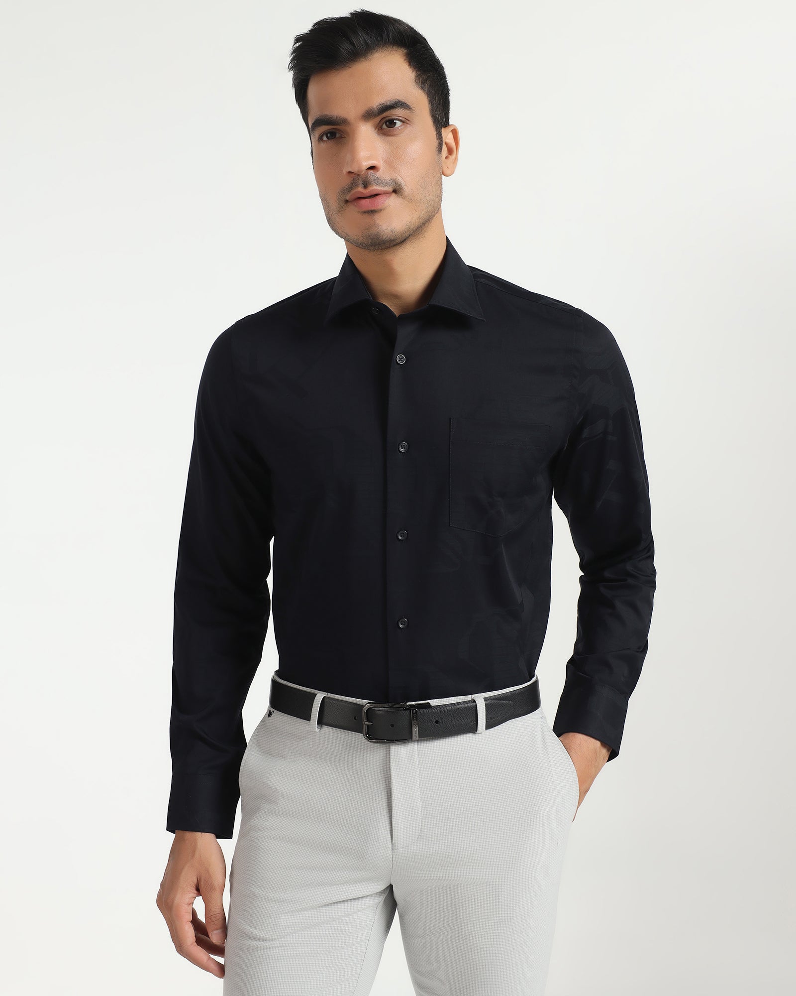 Formal Navy Jacquard Shirt - Rowan