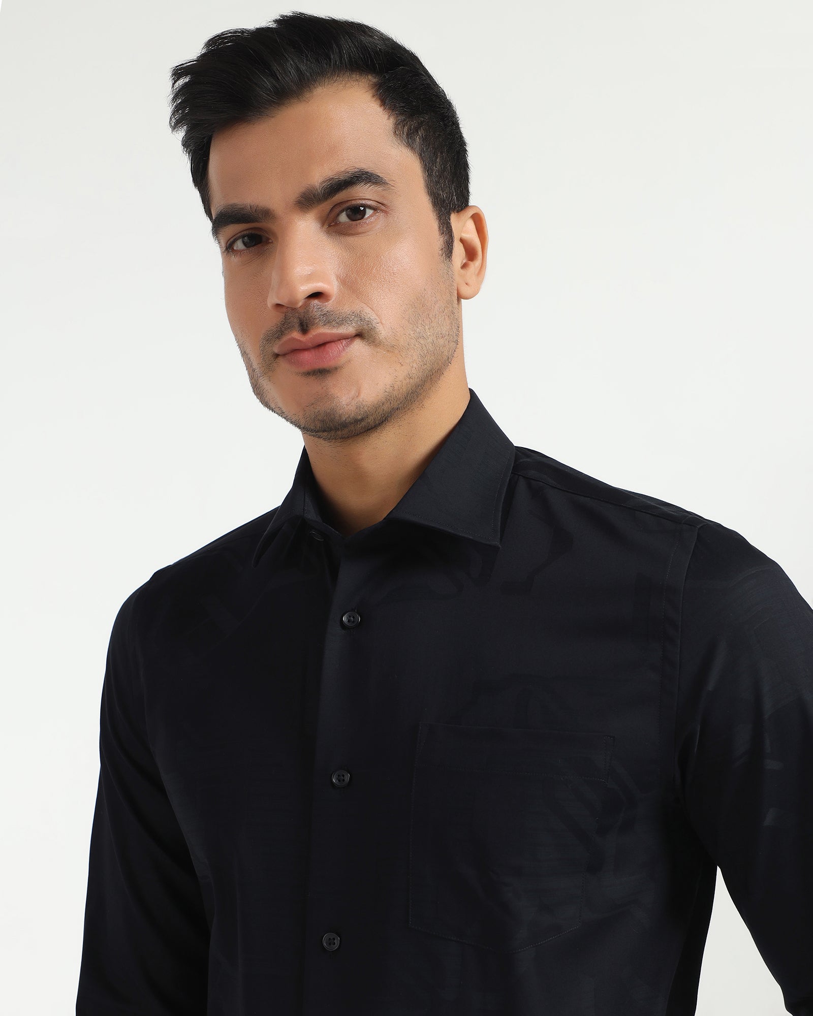Formal Navy Jacquard Shirt - Rowan