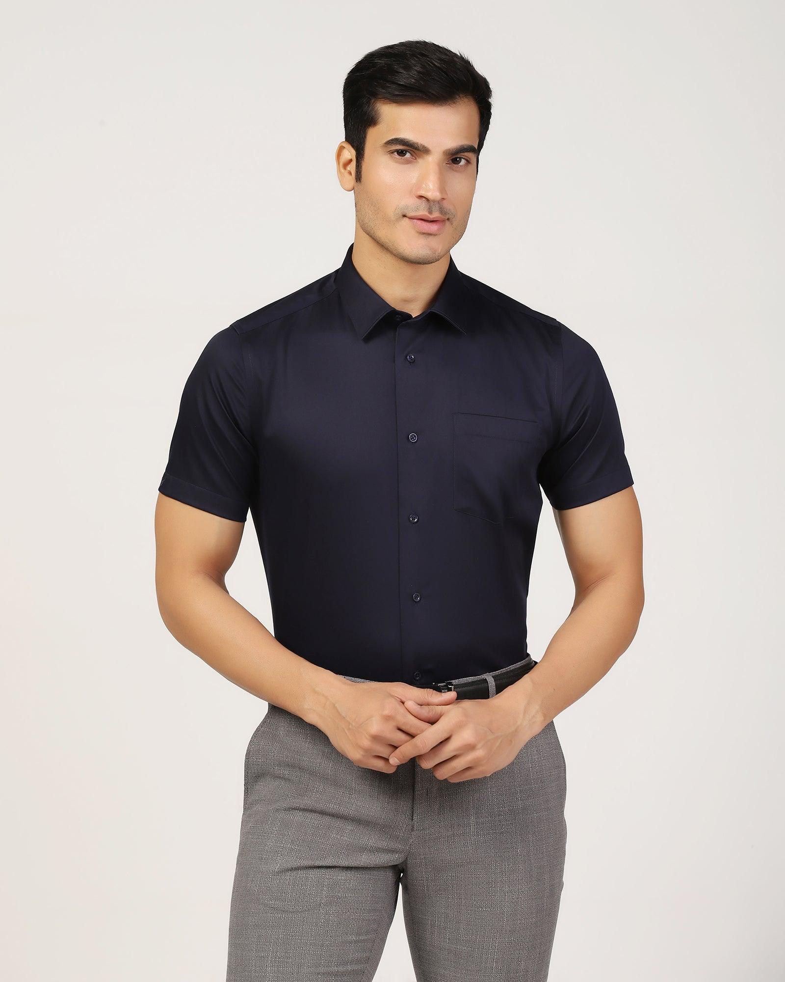 Formal Half Sleeve Navy Solid Shirt - Matiz - Blackberrys