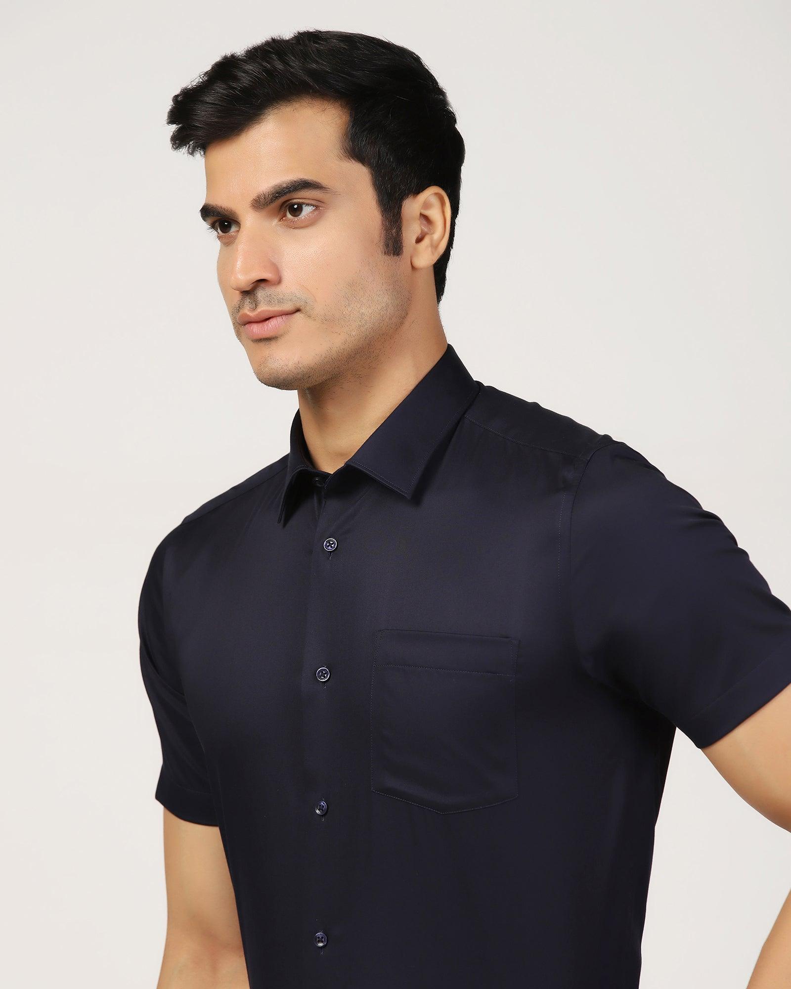 Formal Half Sleeve Navy Solid Shirt - Matiz - Blackberrys