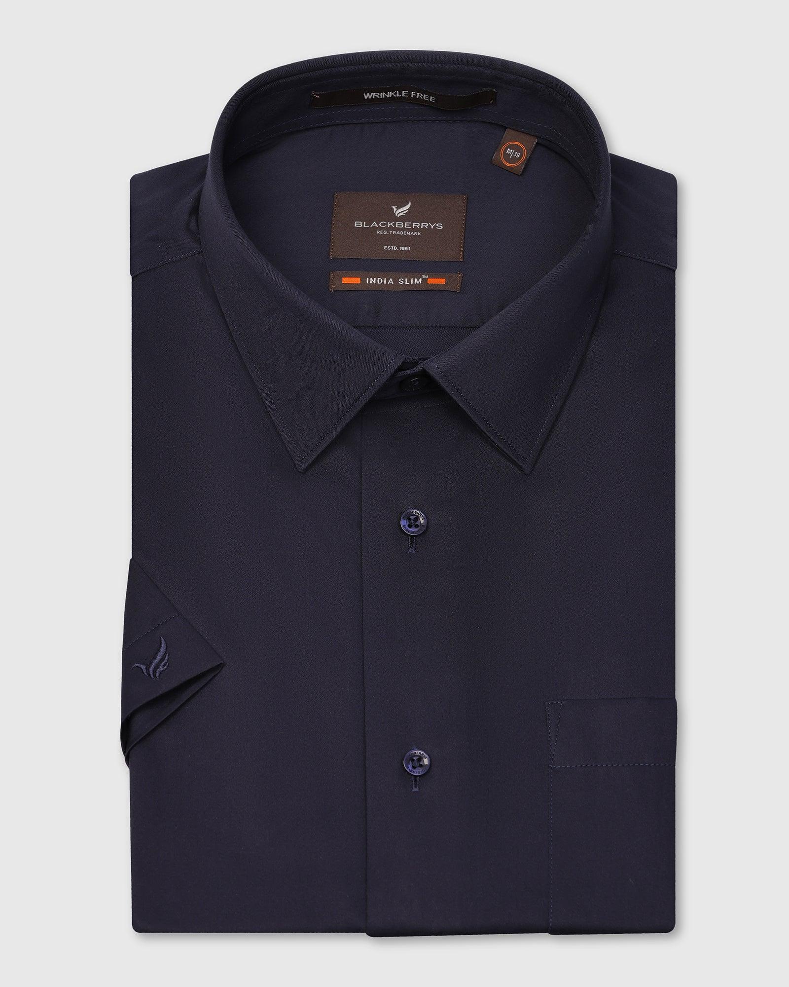 Formal Half Sleeve Navy Solid Shirt - Matiz - Blackberrys