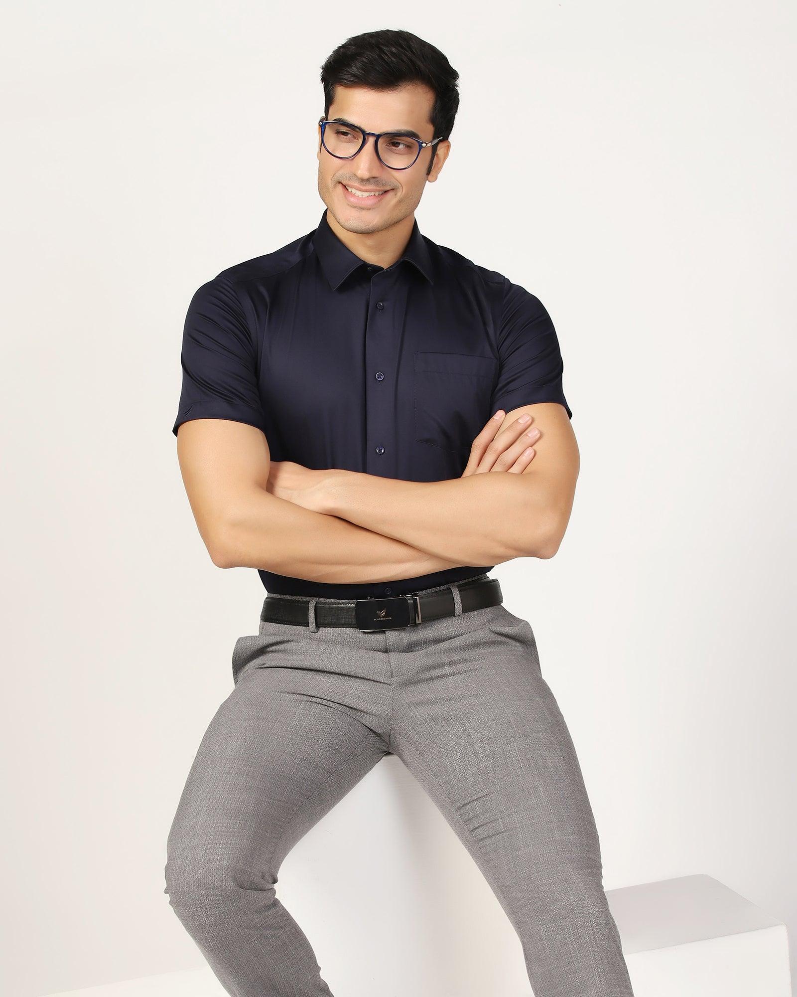 Formal Half Sleeve Navy Solid Shirt - Matiz - Blackberrys