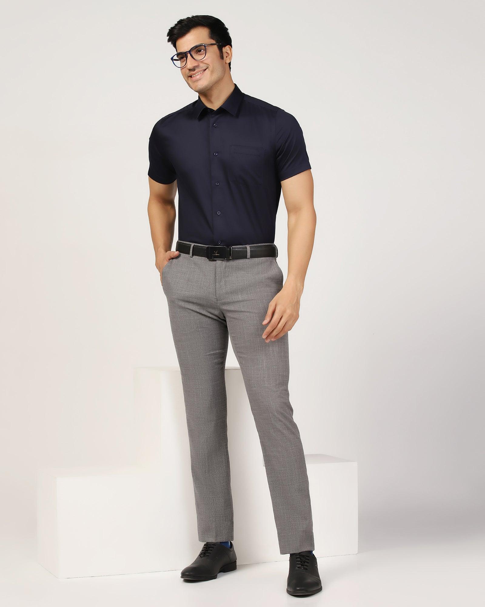 Formal Half Sleeve Navy Solid Shirt - Matiz - Blackberrys