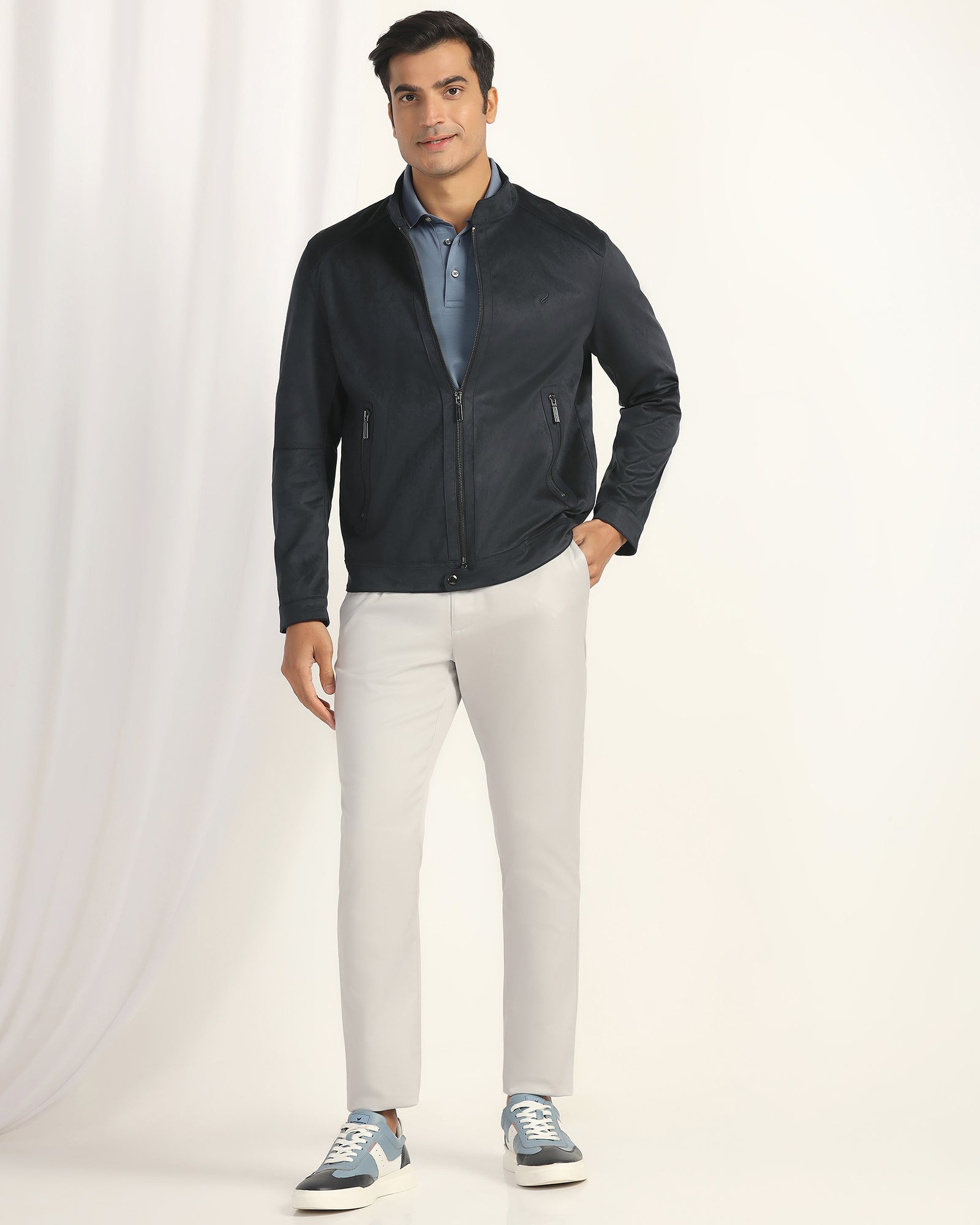 Formal Navy Solid Zipper Jacket - Gosling