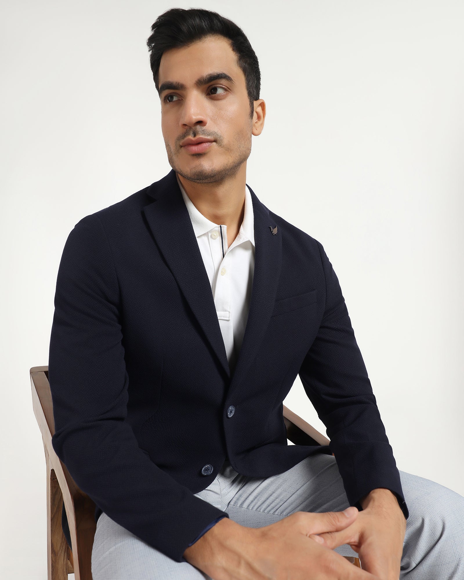 Formal Navy Textured Blazer - Caron