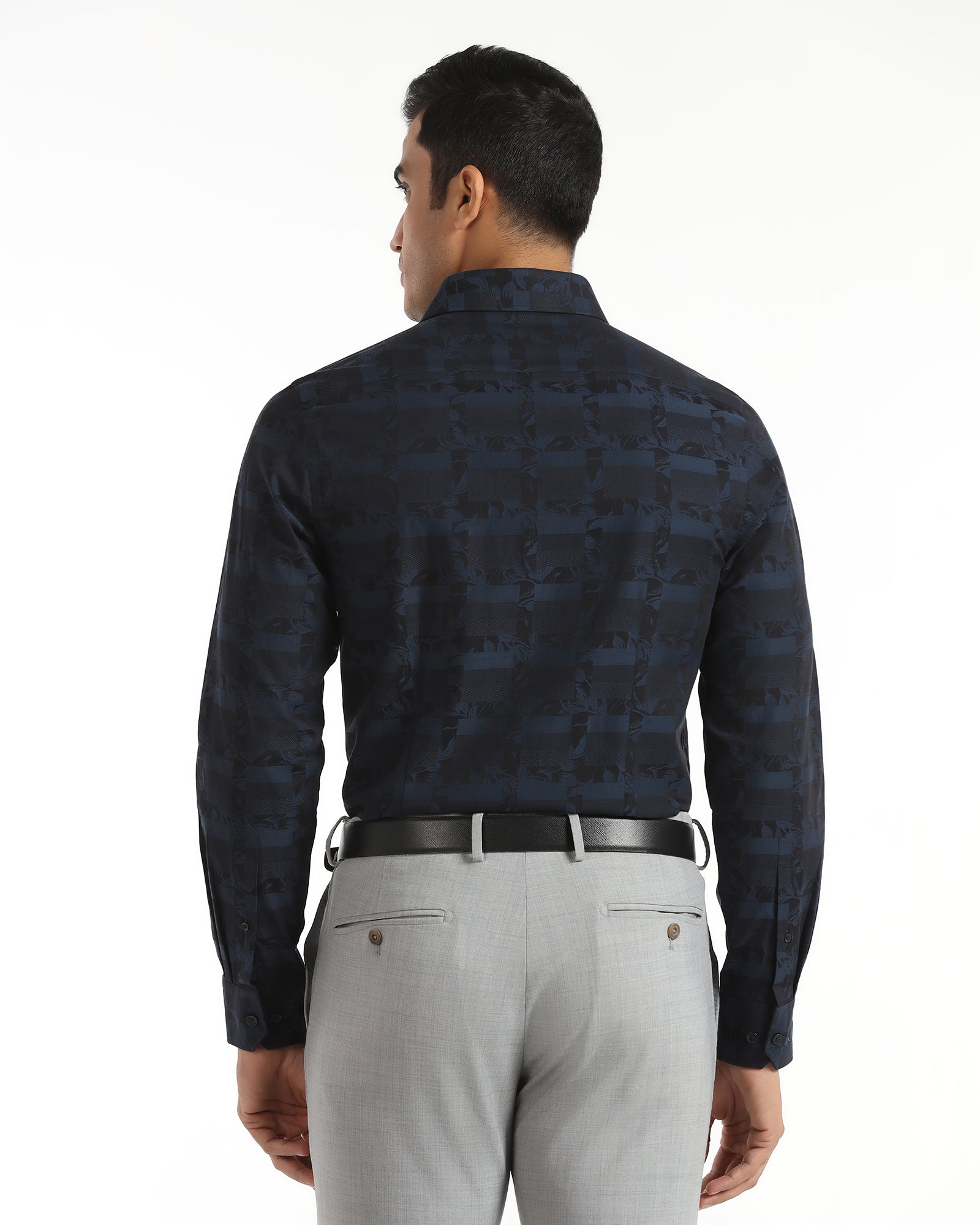 Formal Navy Jacquard Shirt - Latin