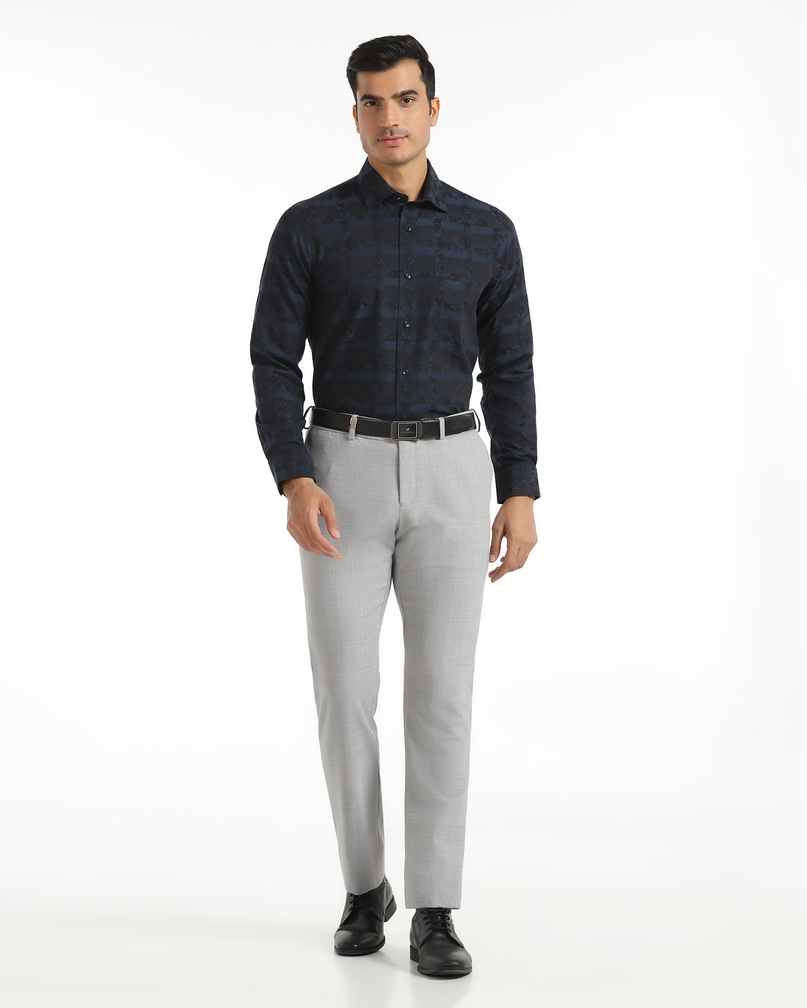 Formal Navy Jacquard Shirt - Latin