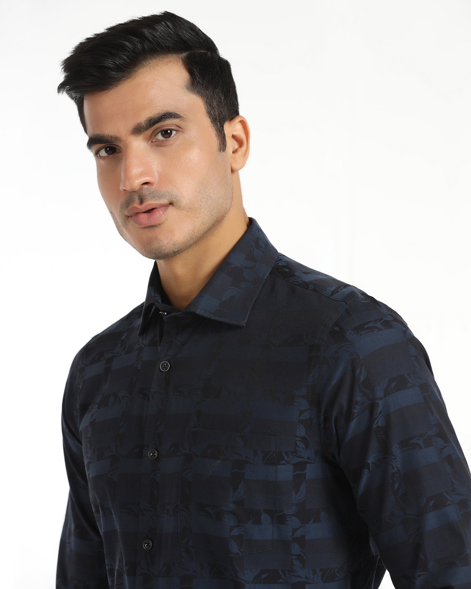Formal Navy Jacquard Shirt - Latin