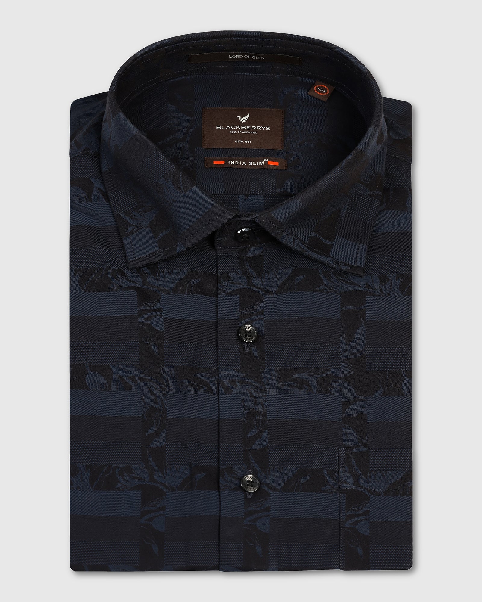 Formal Navy Jacquard Shirt - Latin