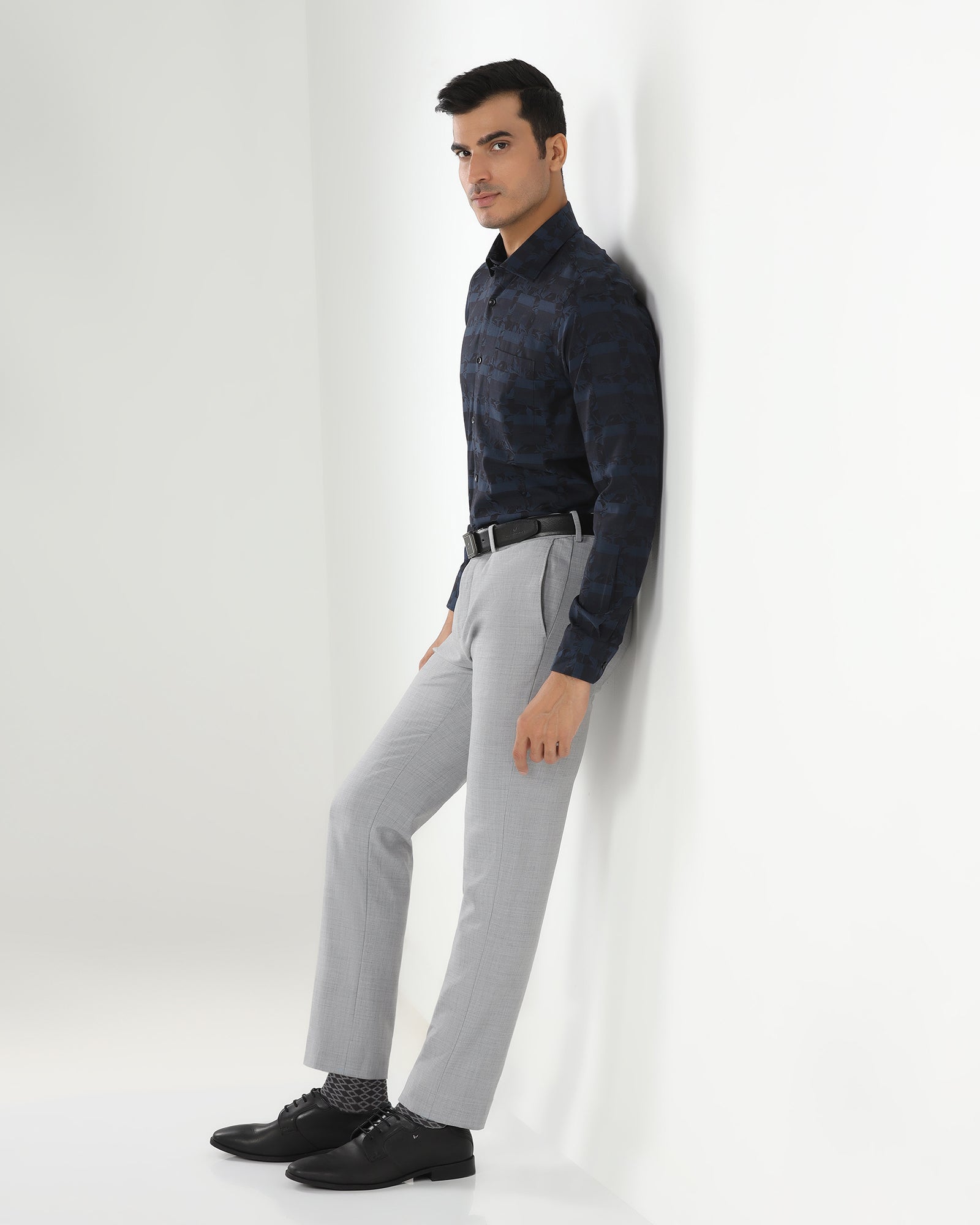 Formal Navy Jacquard Shirt - Latin