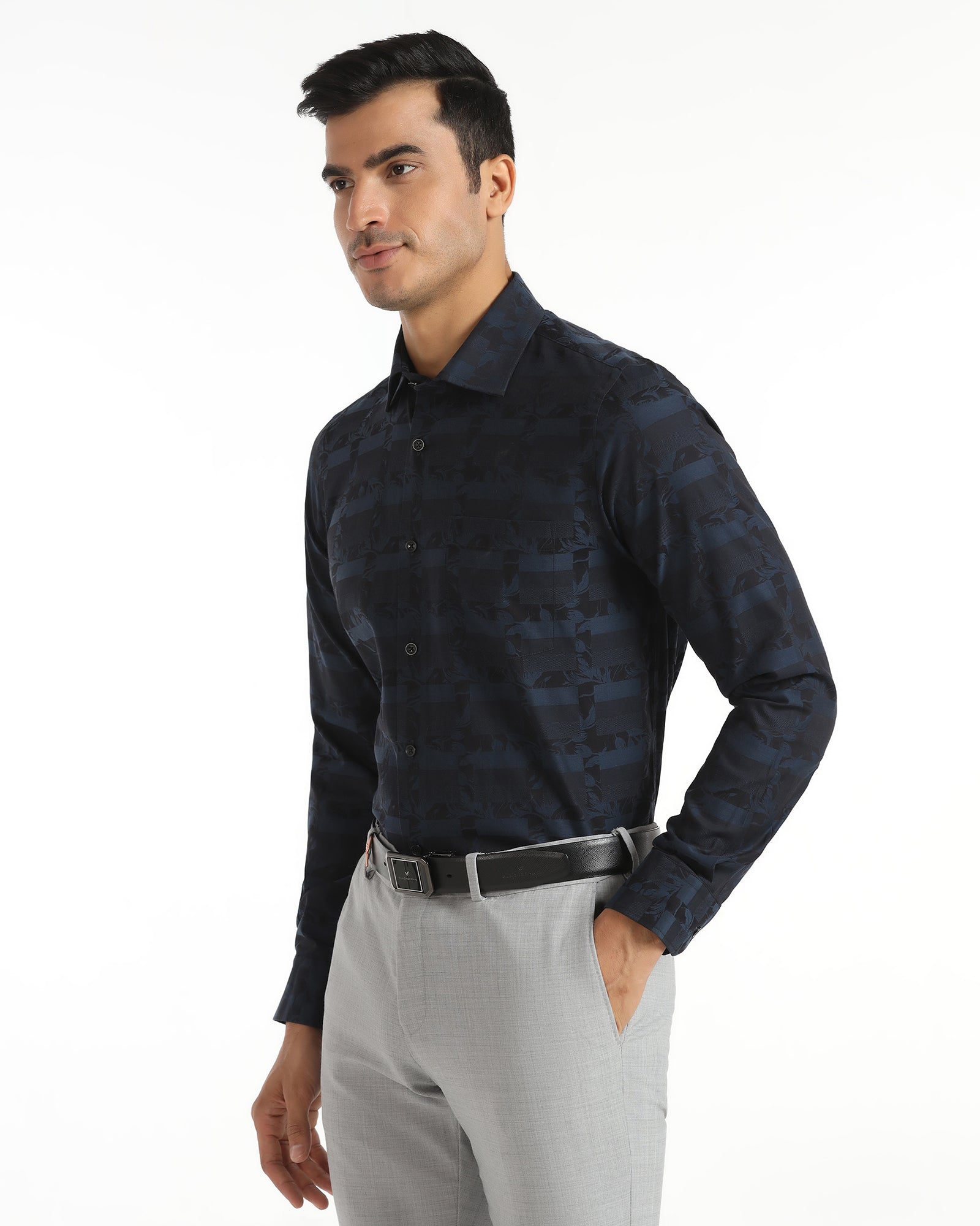 Formal Navy Jacquard Shirt - Latin