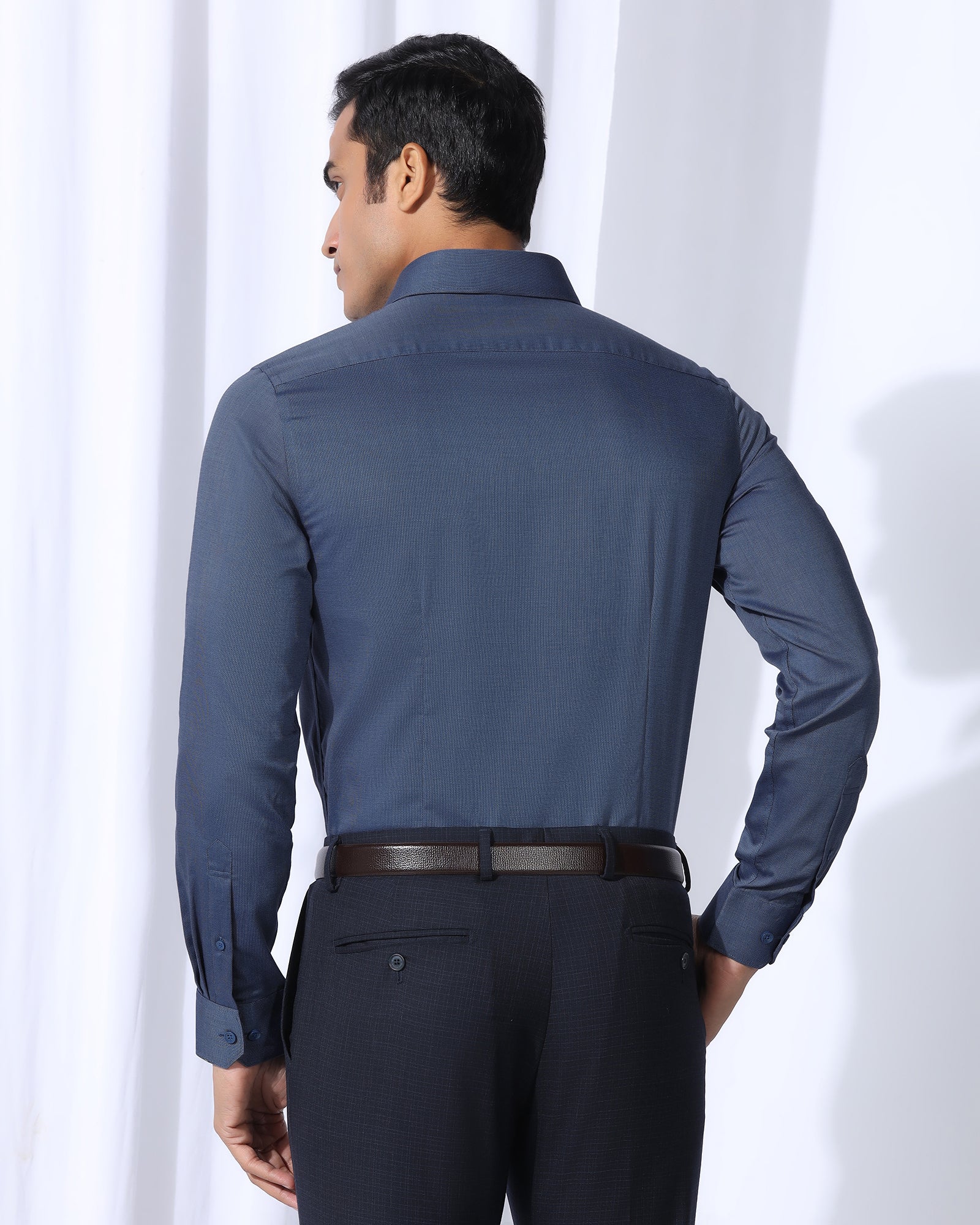 Non Iron Formal Navy Textured Shirt - Vlog