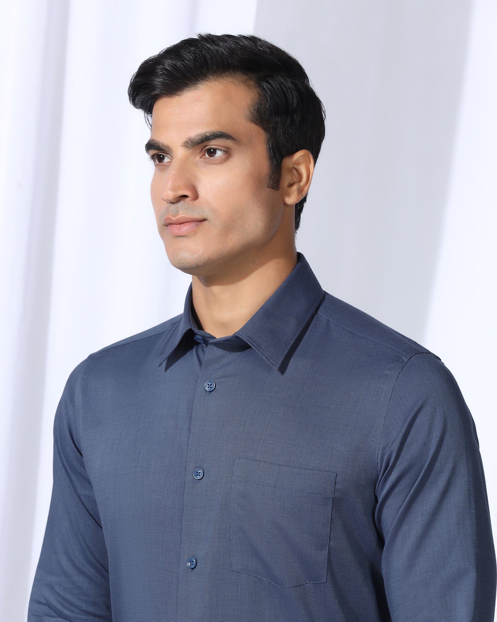 Non Iron Formal Navy Textured Shirt - Vlog