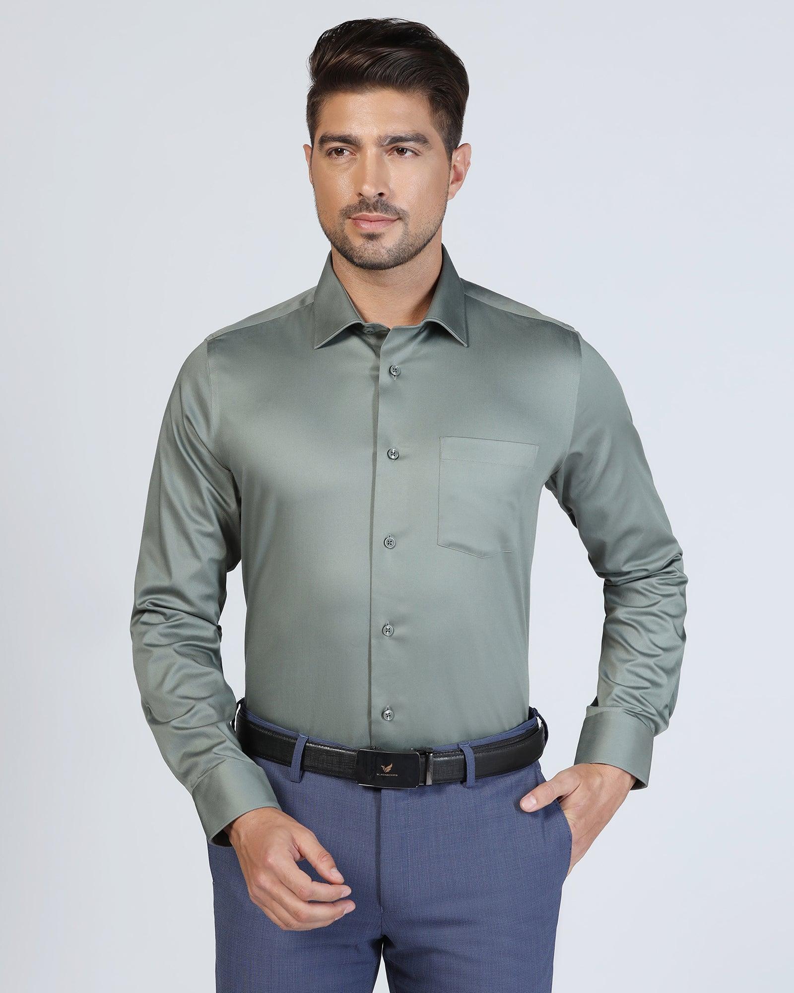 Non Iron Formal Olive Solid Shirt - Rolf