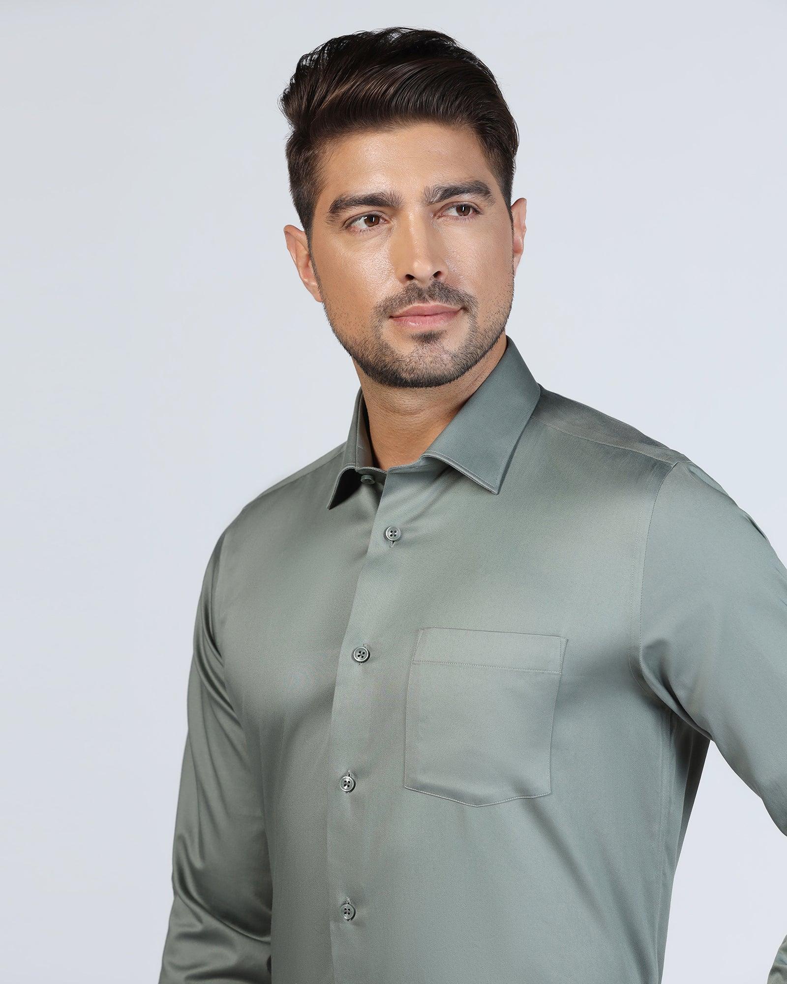 Non Iron Formal Olive Solid Shirt - Rolf