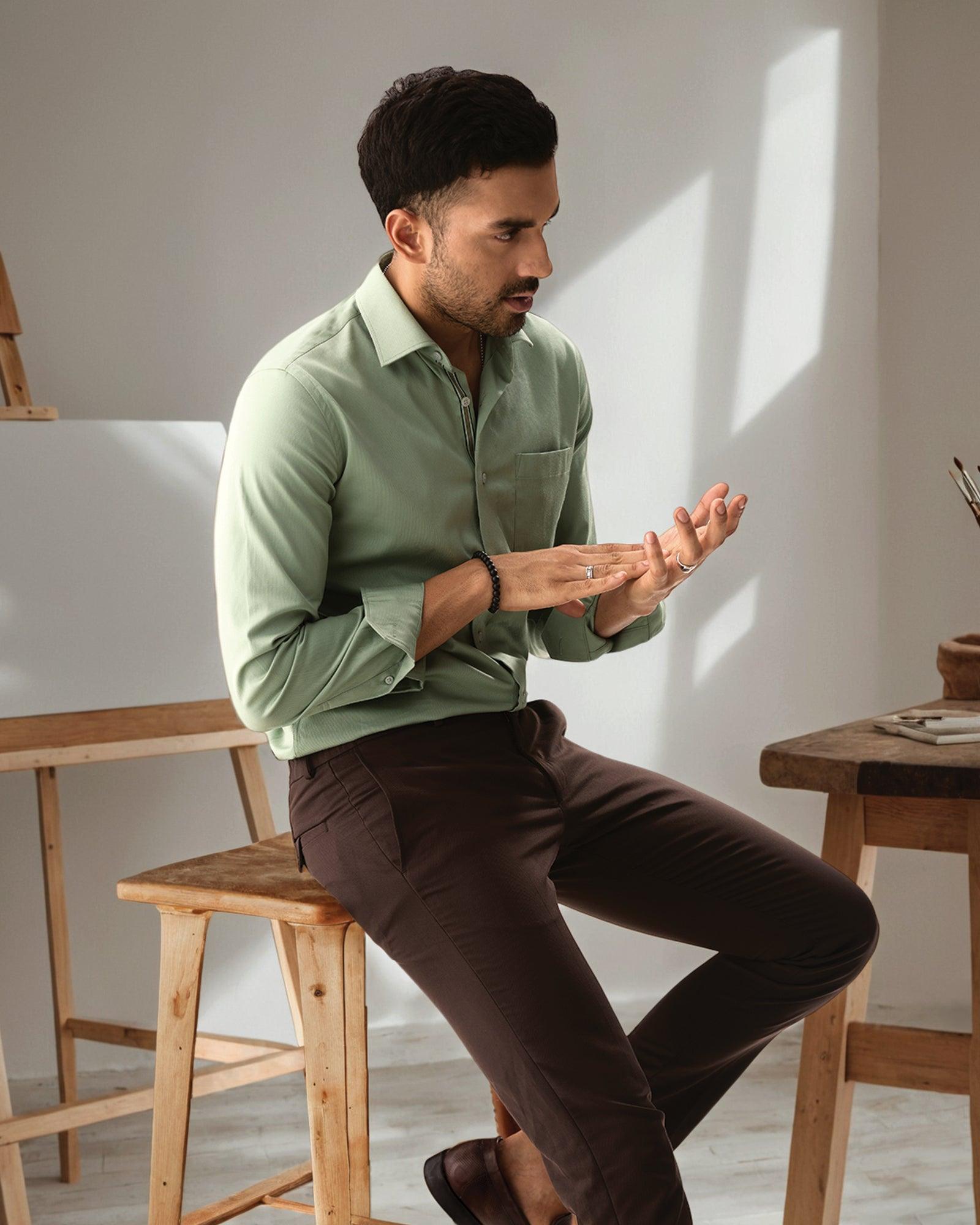 Temp Tech Formal Olive Textured Shirt - Soy