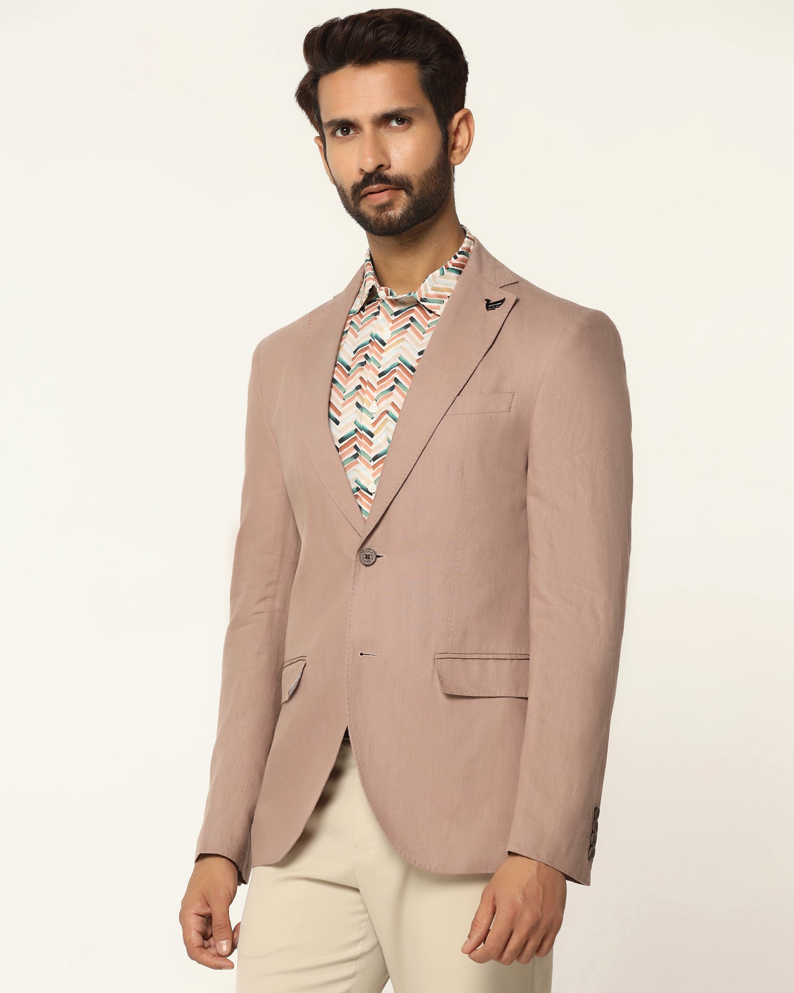 Formal Peach Solid Blazer - Gravity