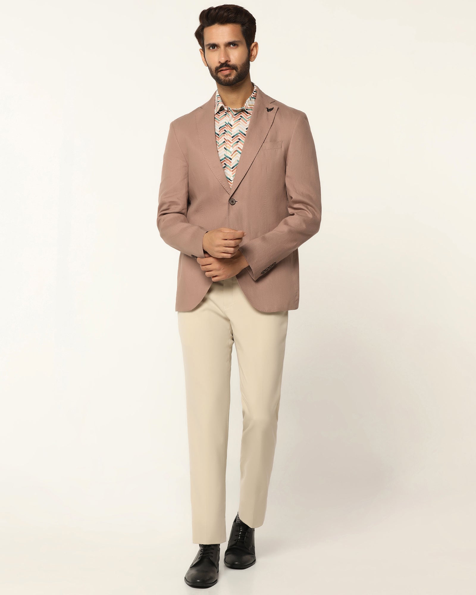 Formal Peach Solid Blazer - Gravity