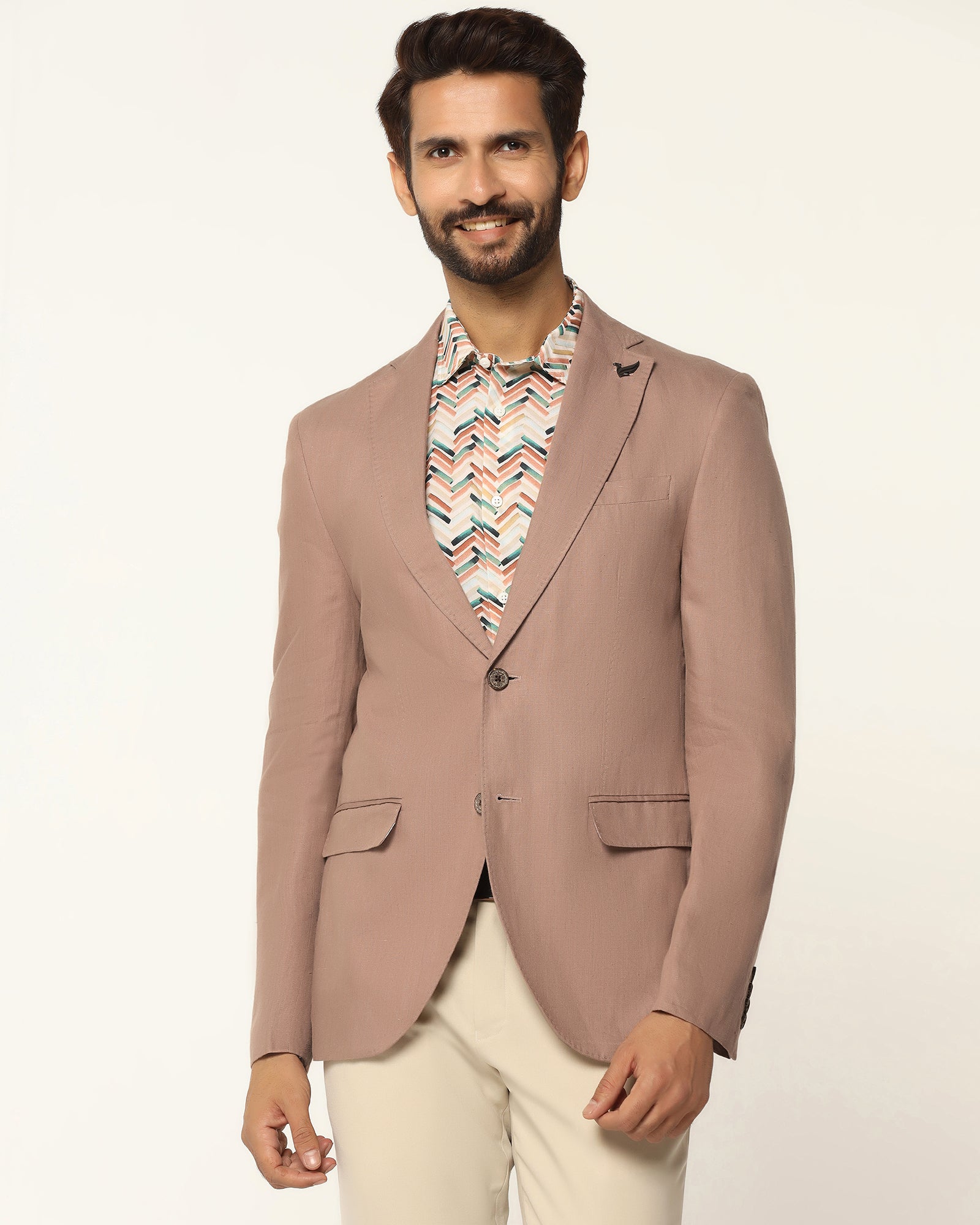 Formal Peach Solid Blazer - Gravity