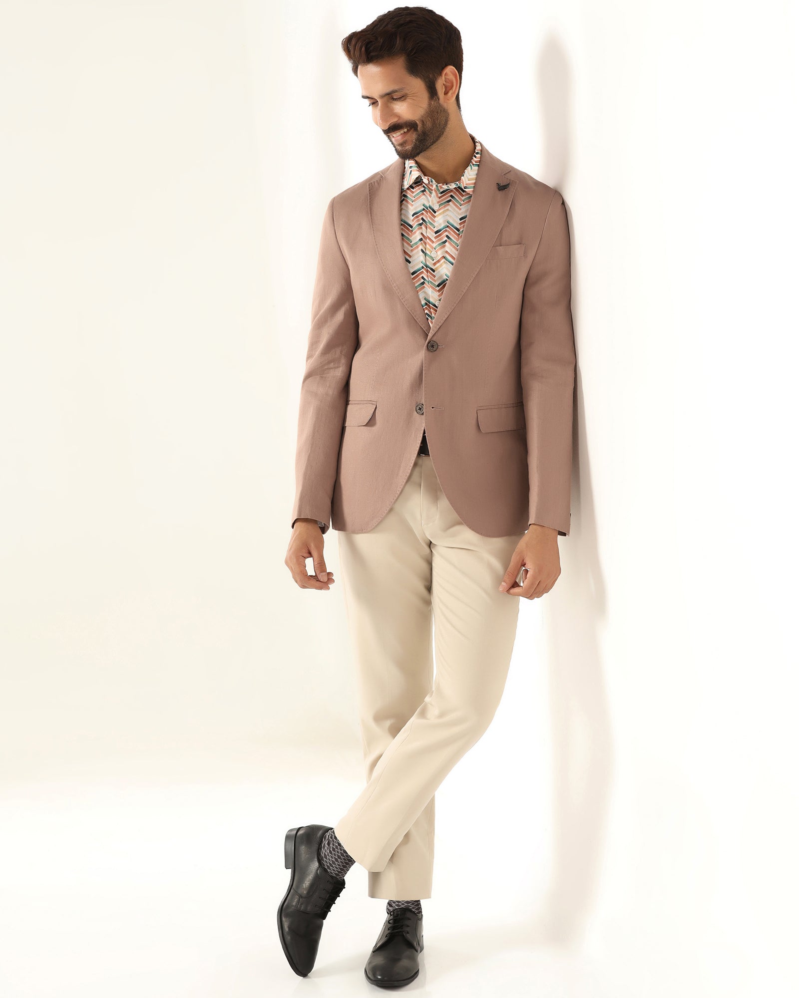 Formal Peach Solid Blazer - Gravity
