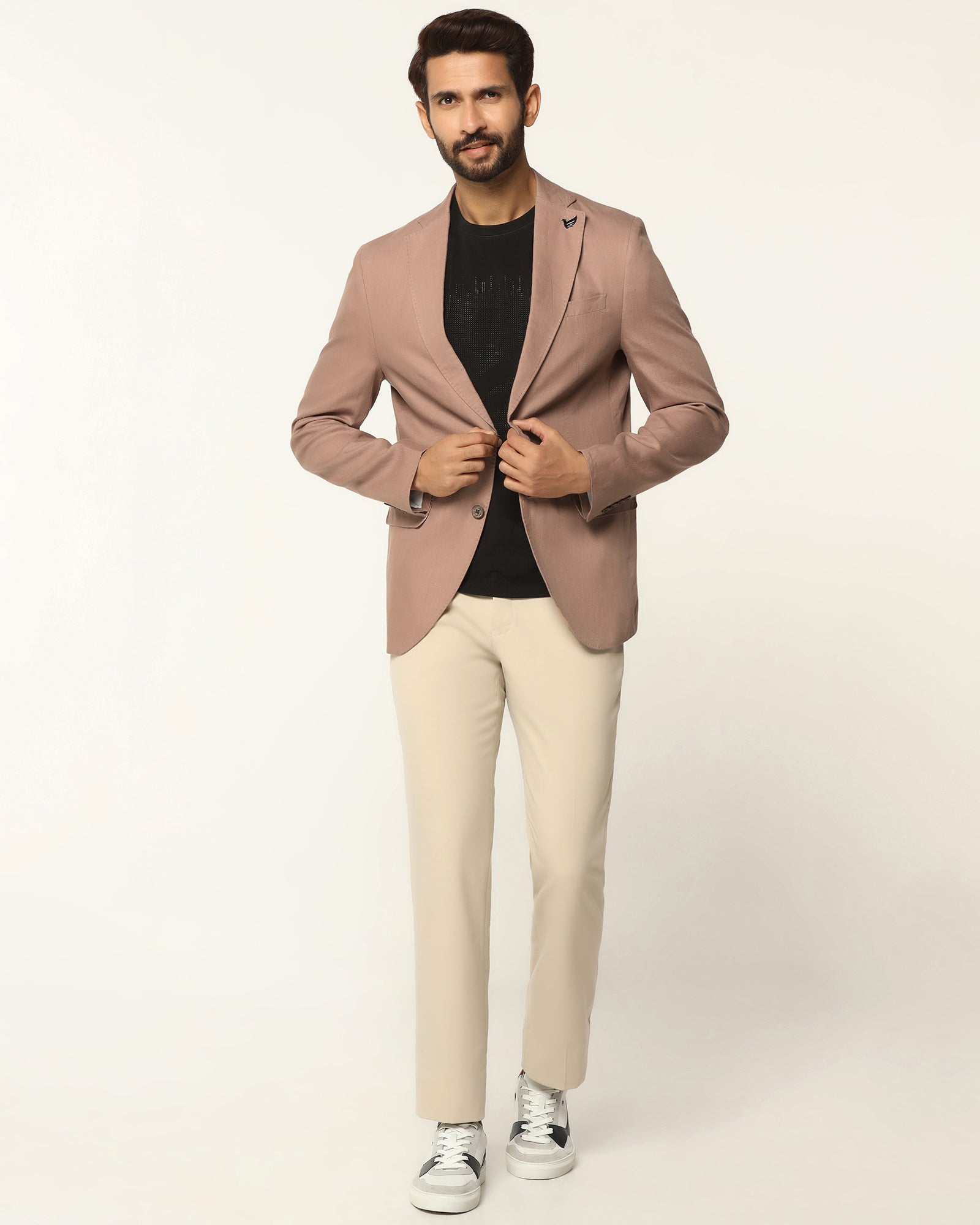 Formal Peach Solid Blazer - Gravity