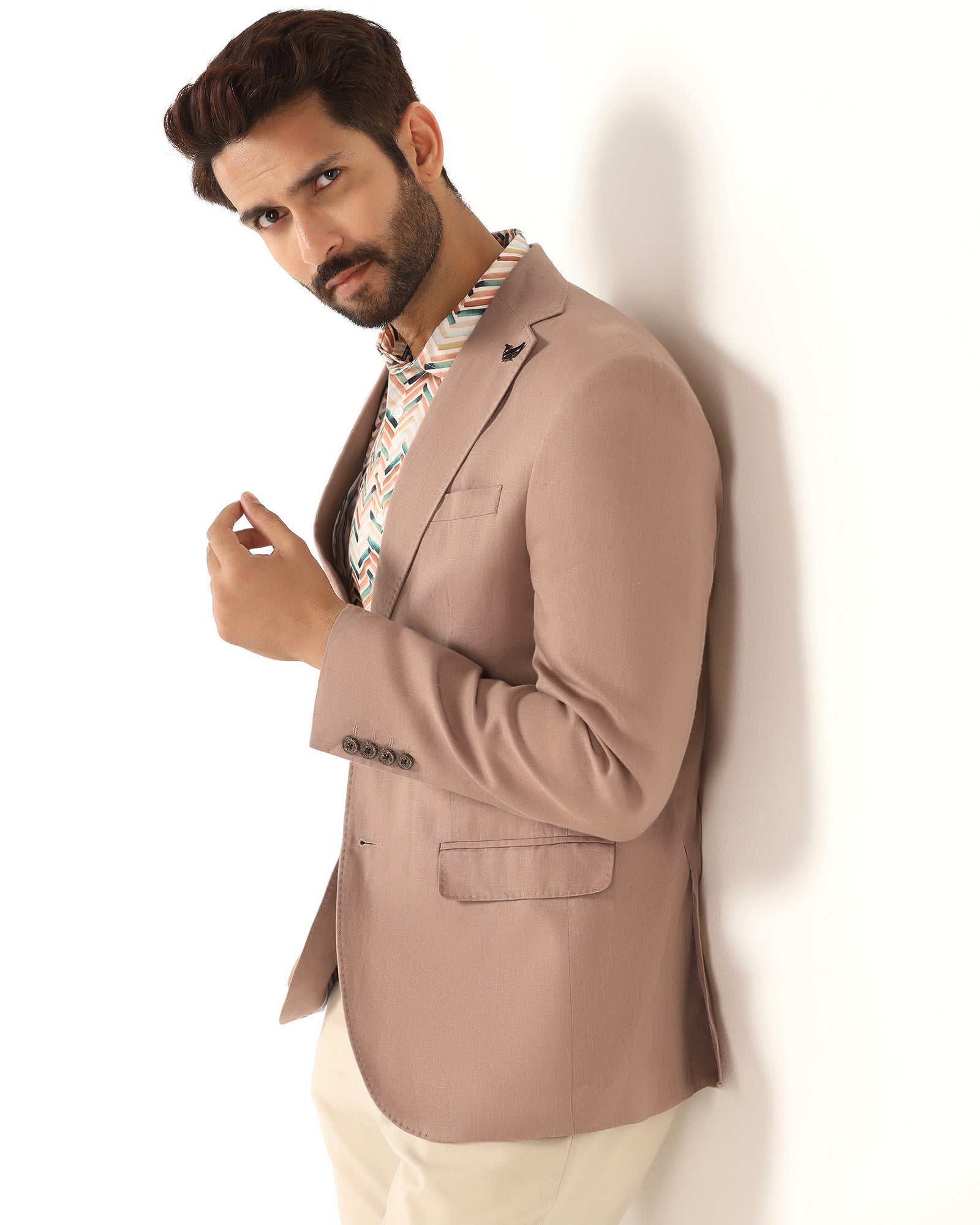 Formal Peach Solid Blazer - Gravity