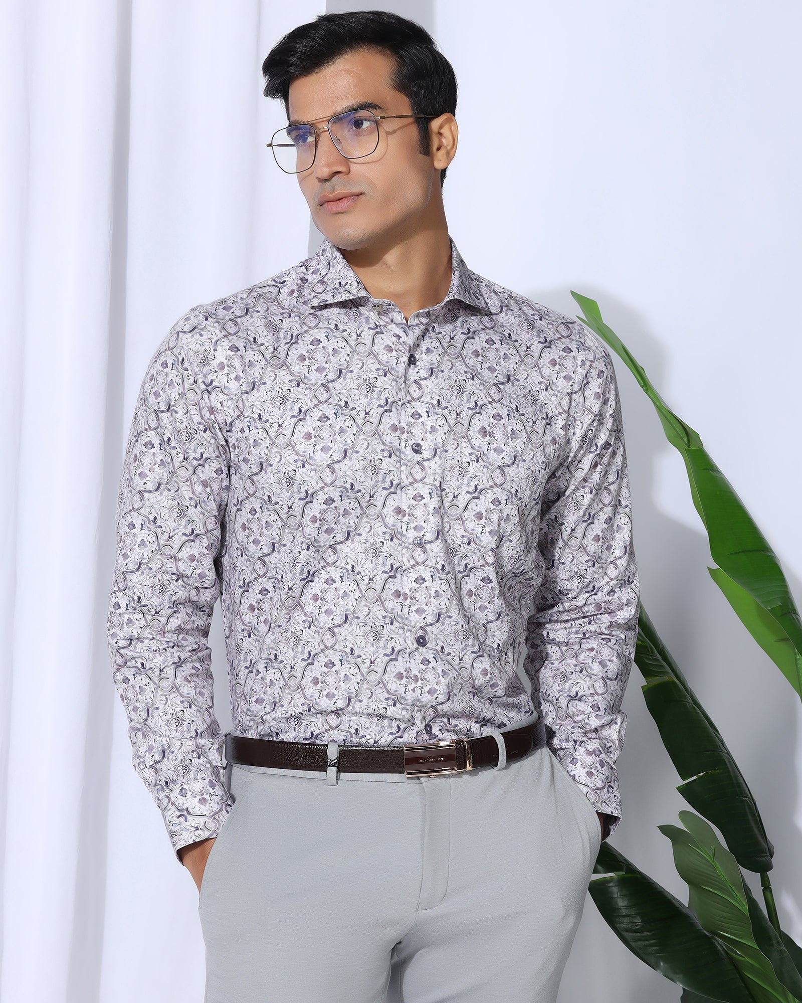 Formal Plum Printed Shirt - Shion