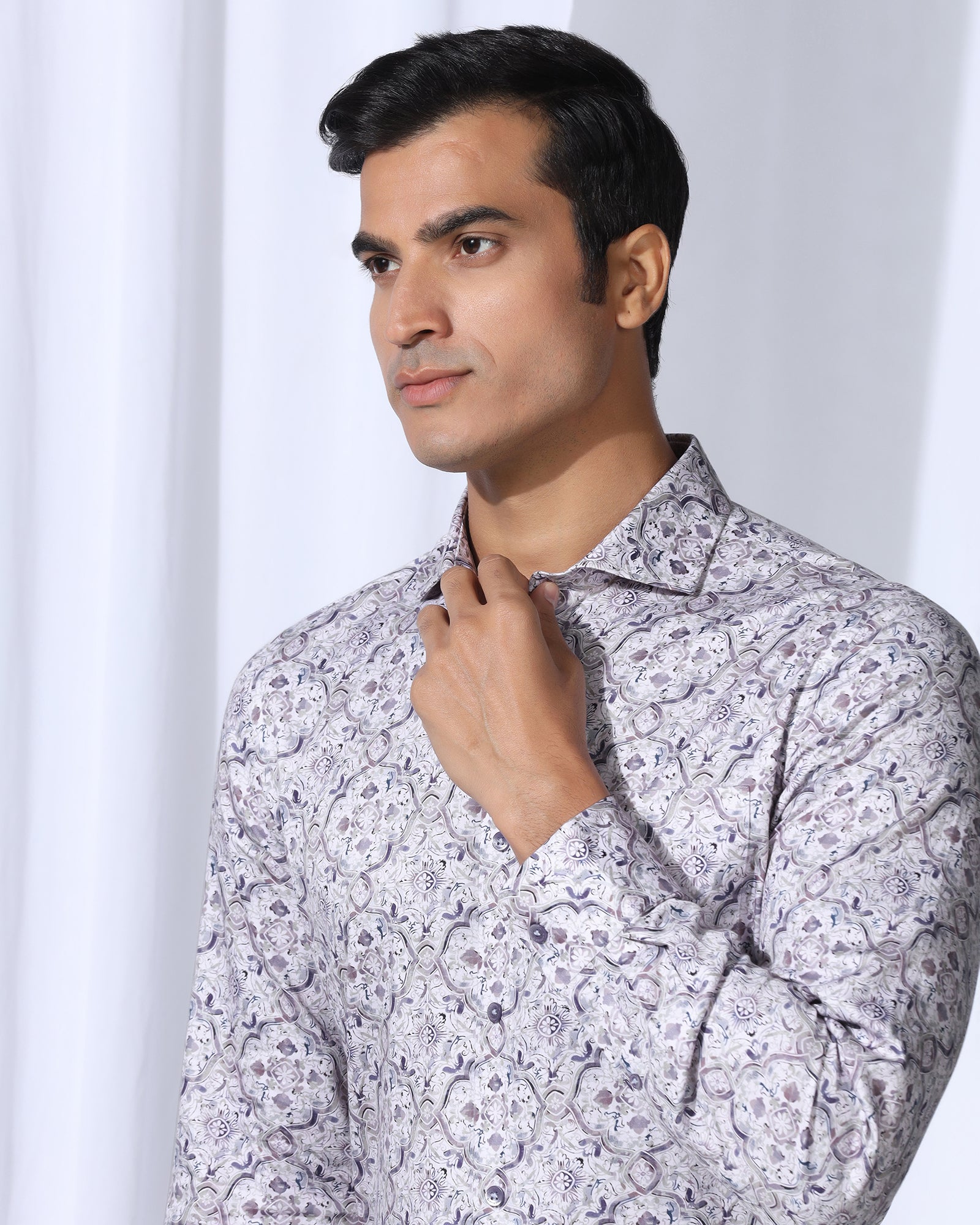 Formal Plum Printed Shirt - Shion