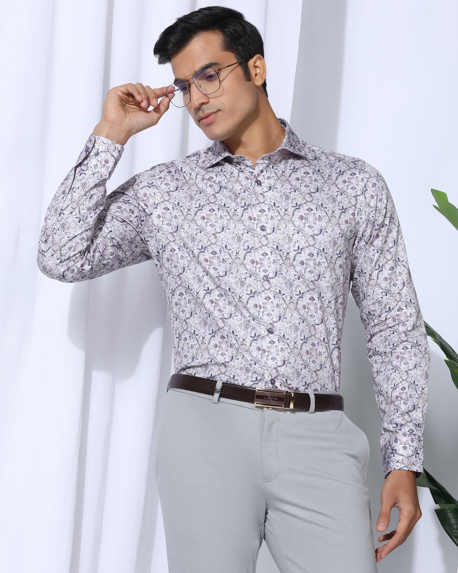 Formal Plum Printed Shirt - Shion