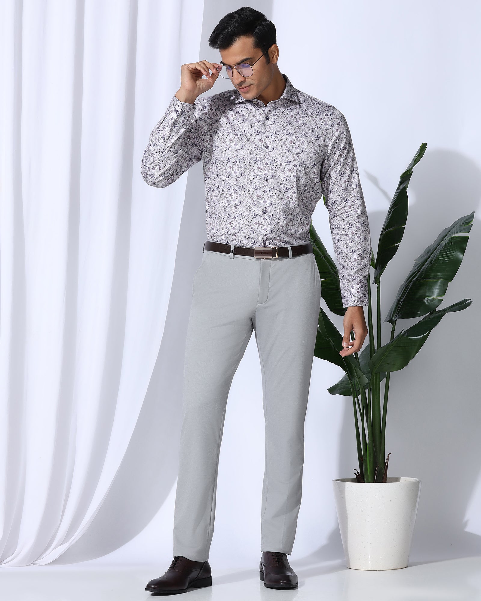 Formal Plum Printed Shirt - Shion