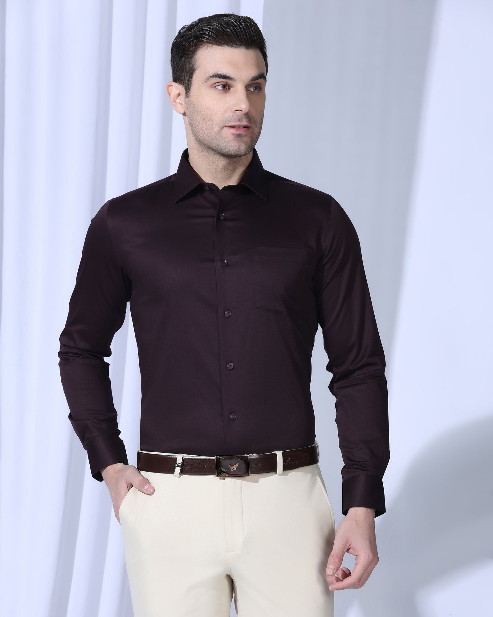 Non Iron Formal Purple Solid Shirt - Georgia