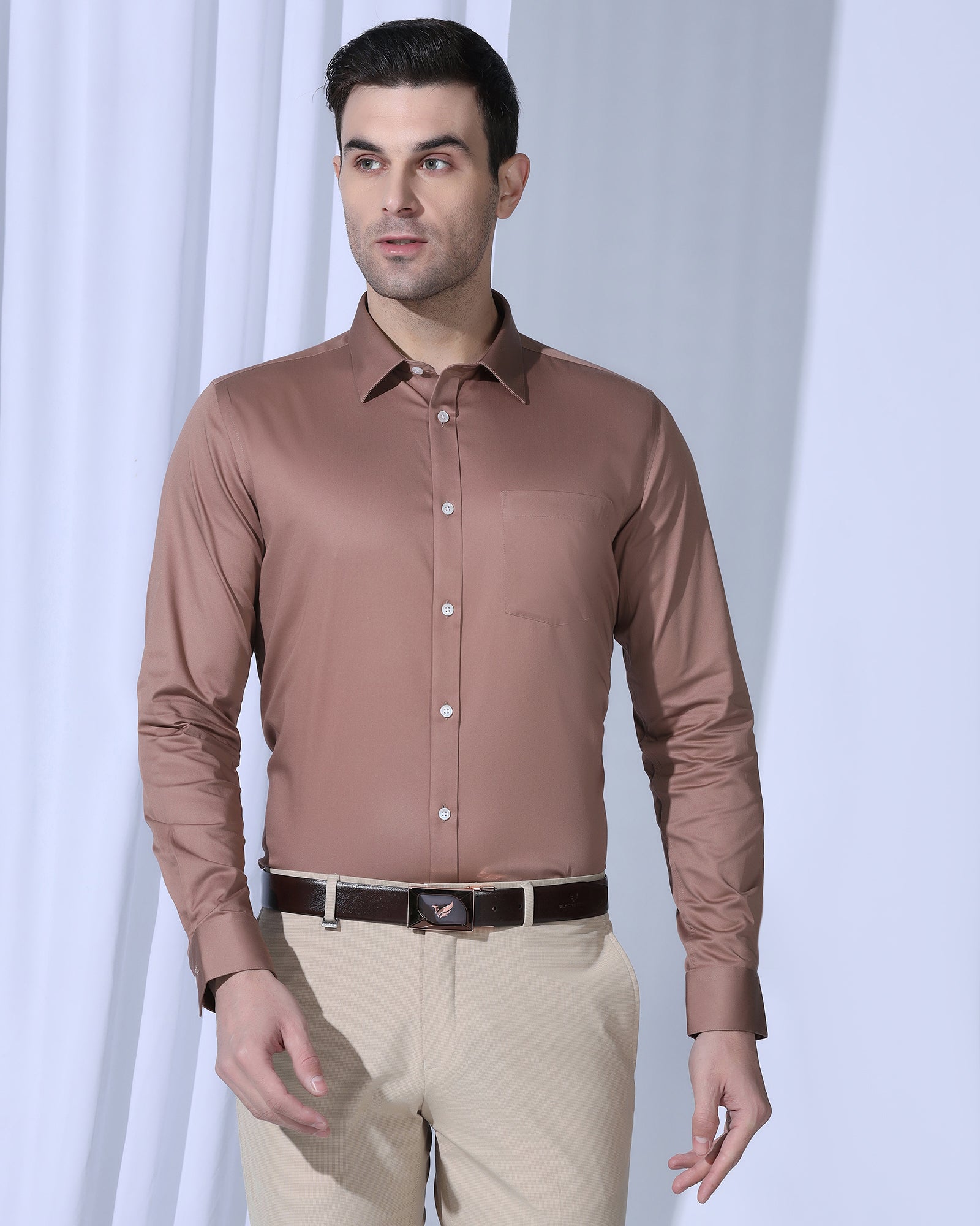 Non Iron Formal Red Orange Solid Shirt - George
