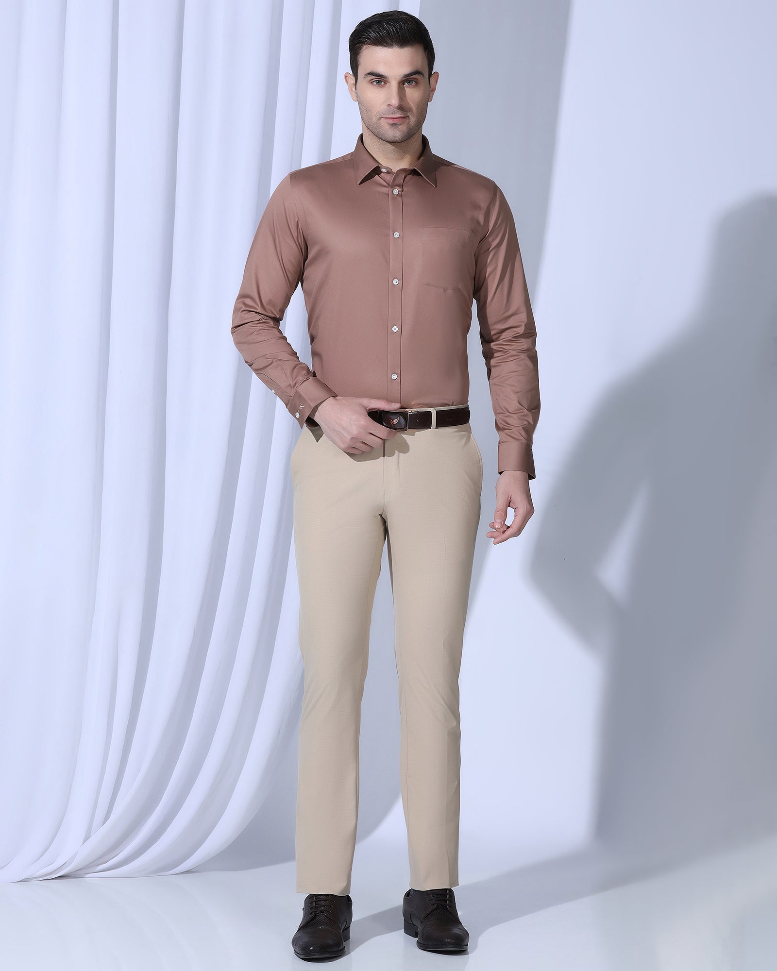 Non Iron Formal Red Orange Solid Shirt - George