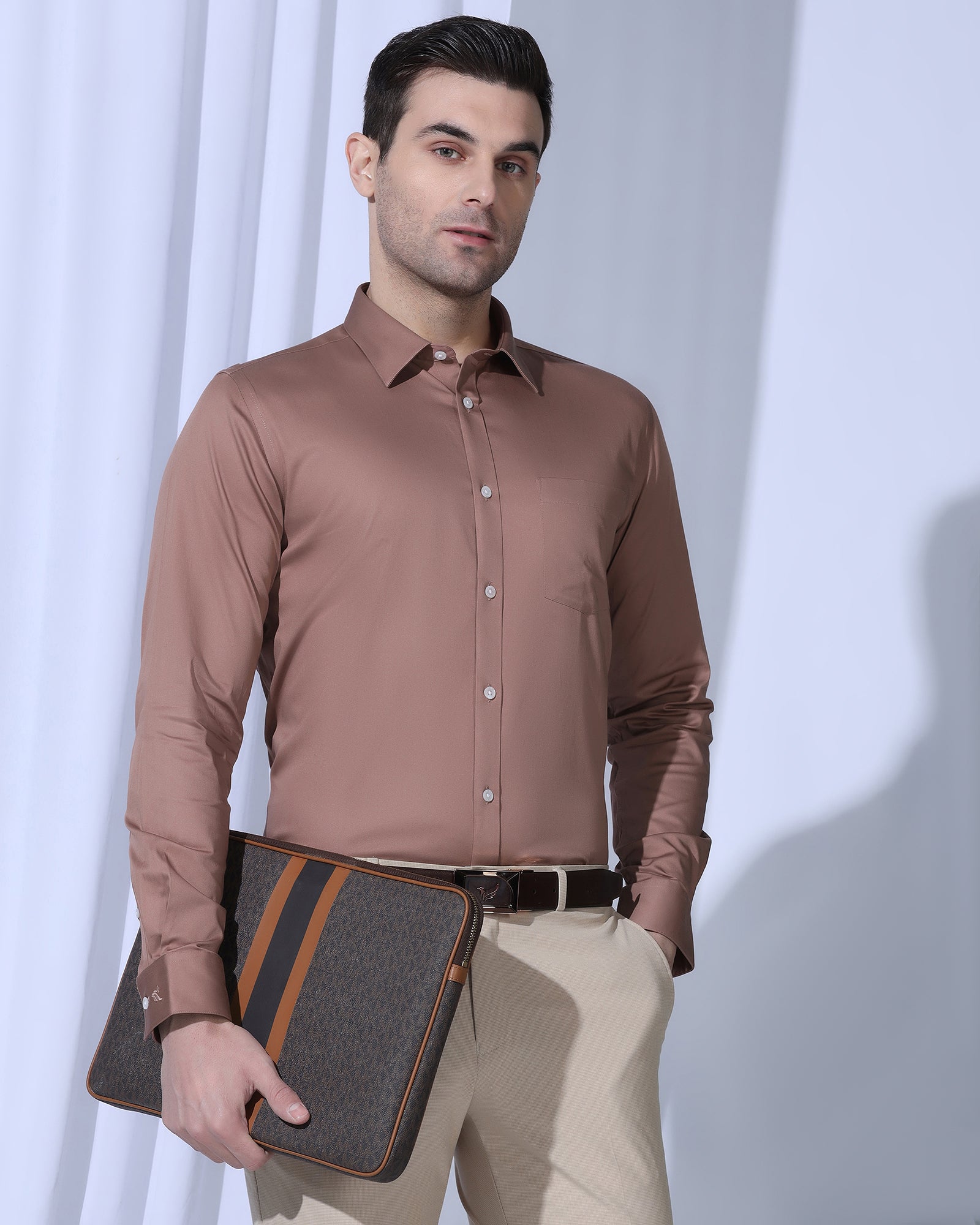 Non Iron Formal Red Orange Solid Shirt - George