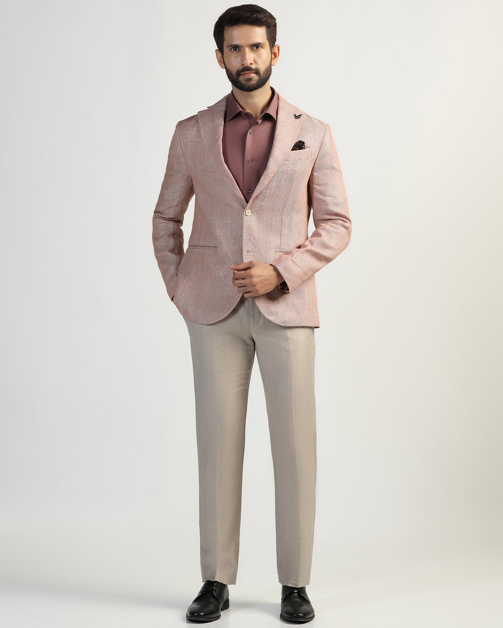 Linen Formal Rust Textured Blazer - Nero