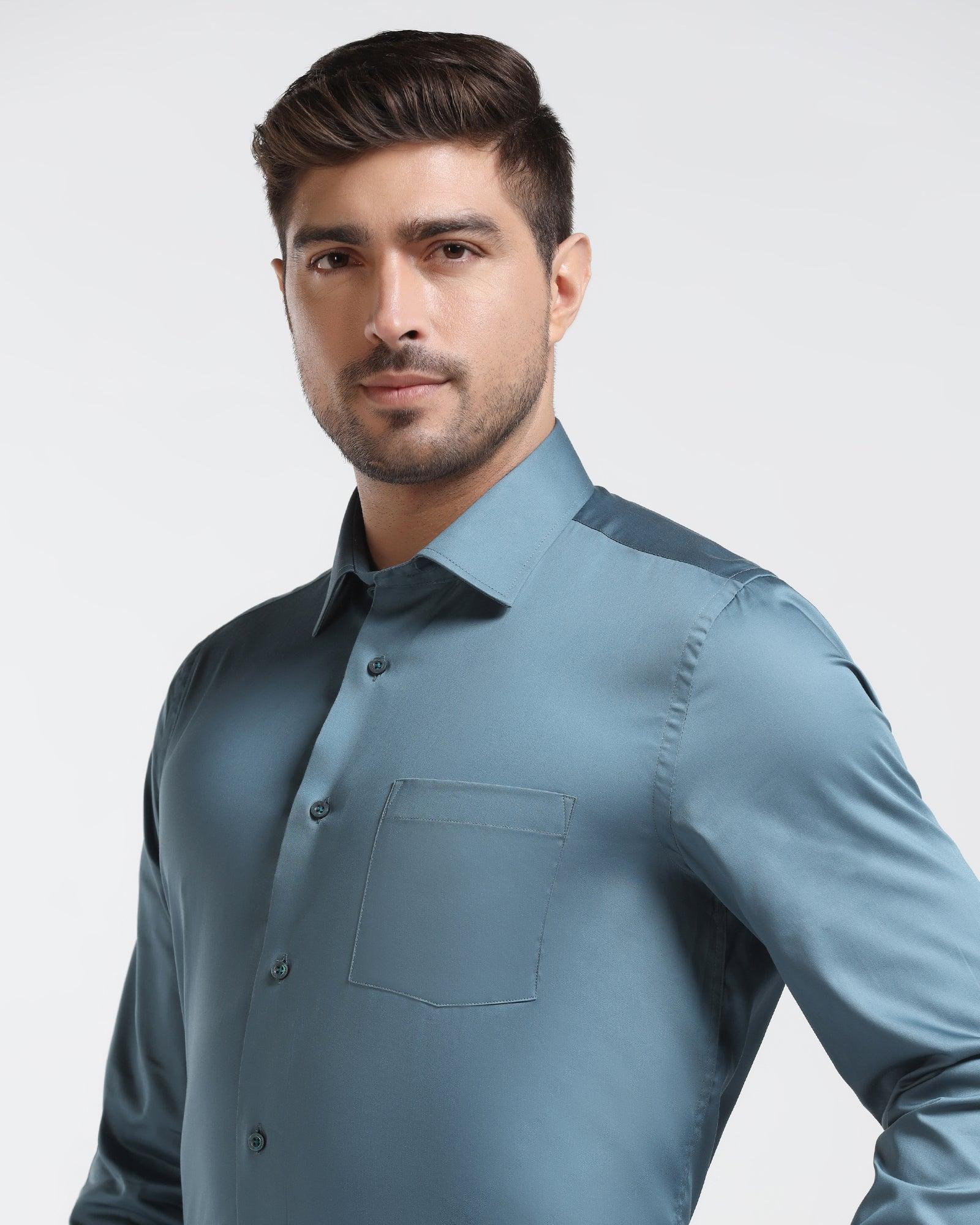 Formal Teal Solid Shirt - Simble - Blackberrys