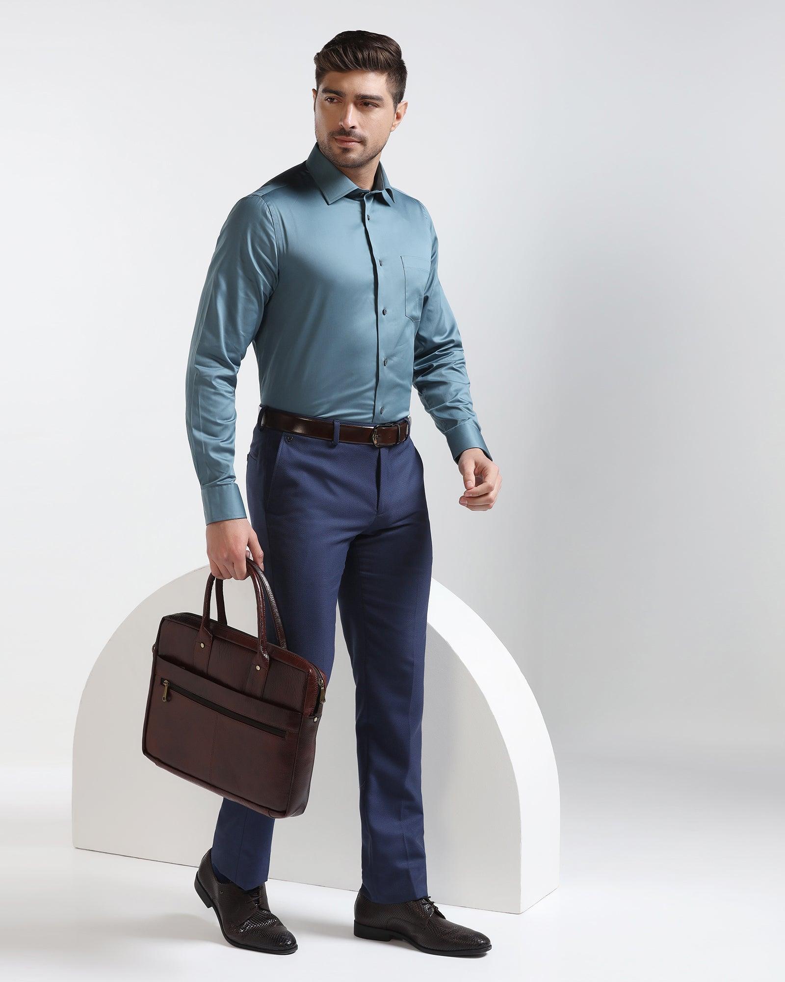 Formal Teal Solid Shirt - Simble - Blackberrys