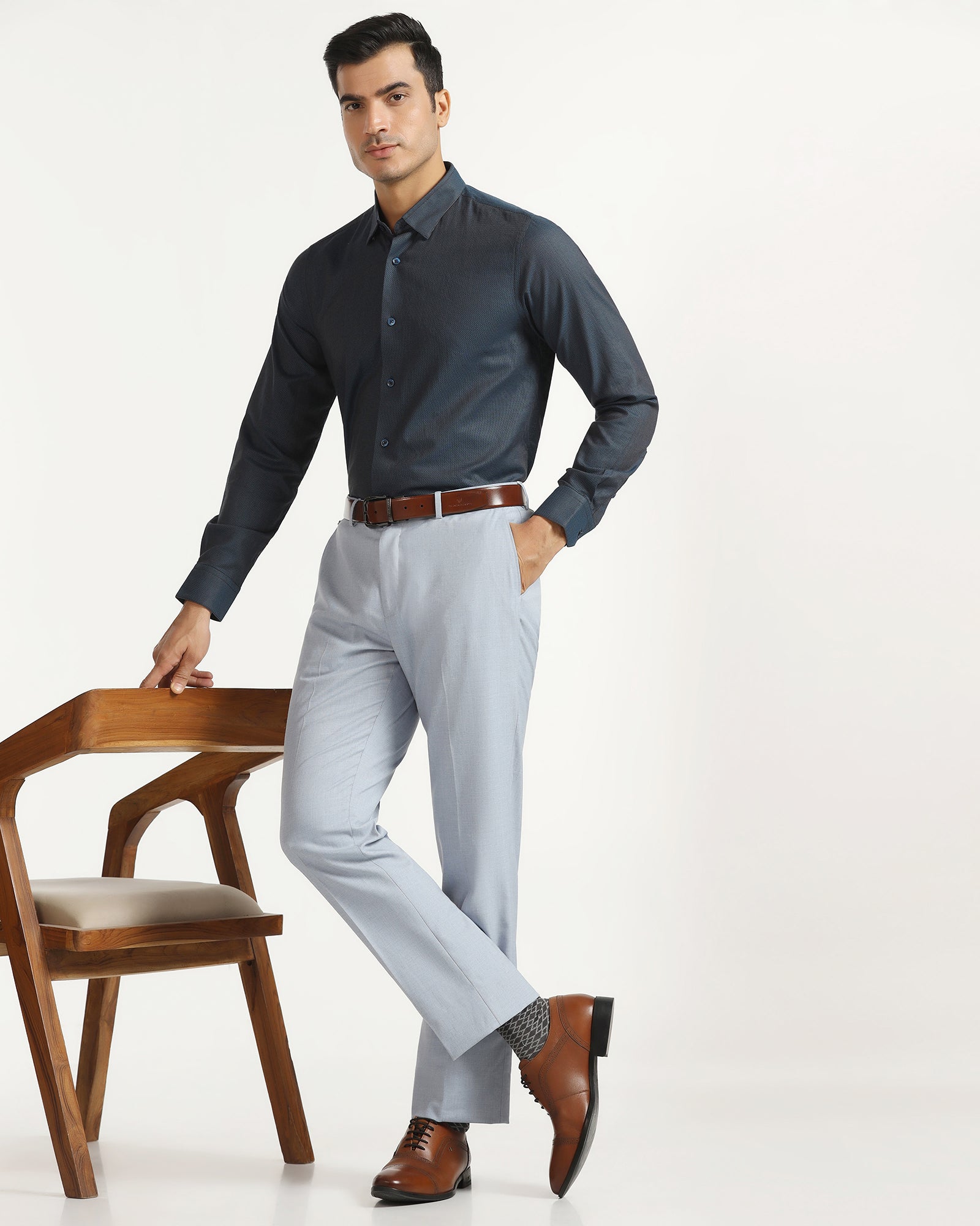 Formal Teal Textured Shirt - Amaze