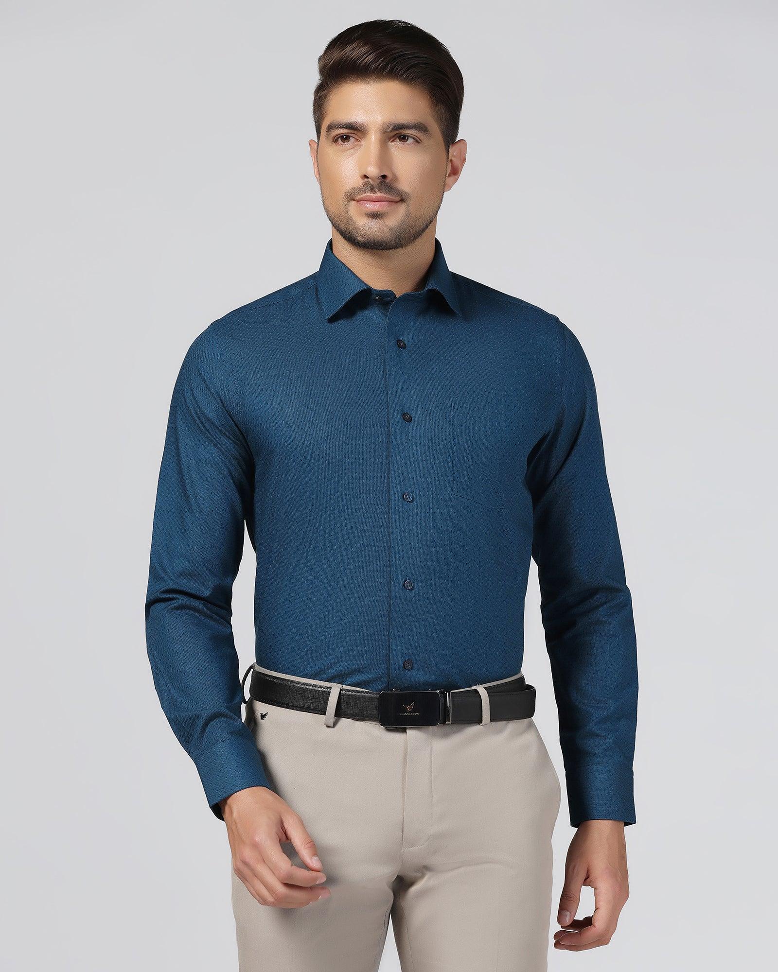 Formal Teal Textured Shirt - Burdy