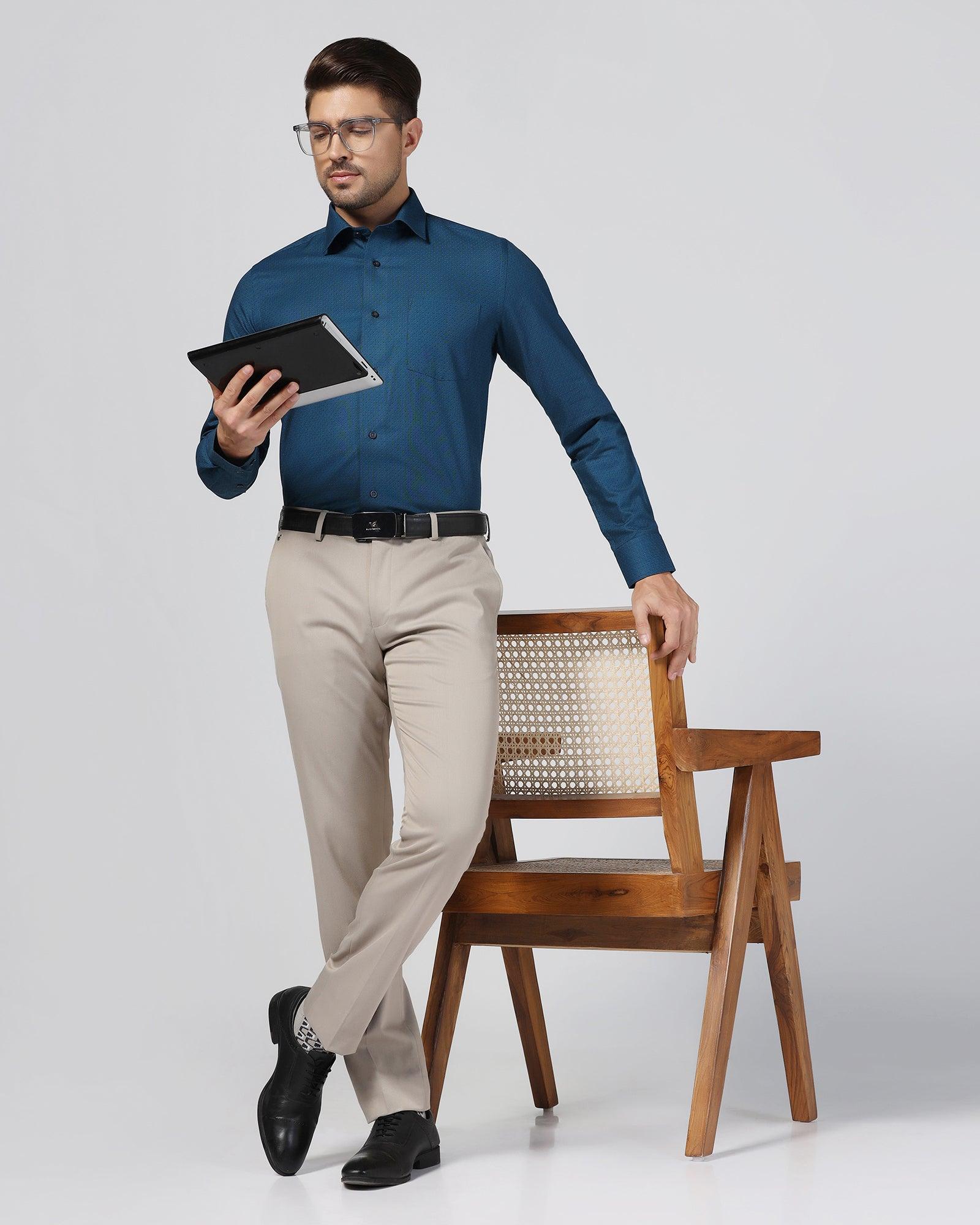 Formal Teal Textured Shirt - Burdy