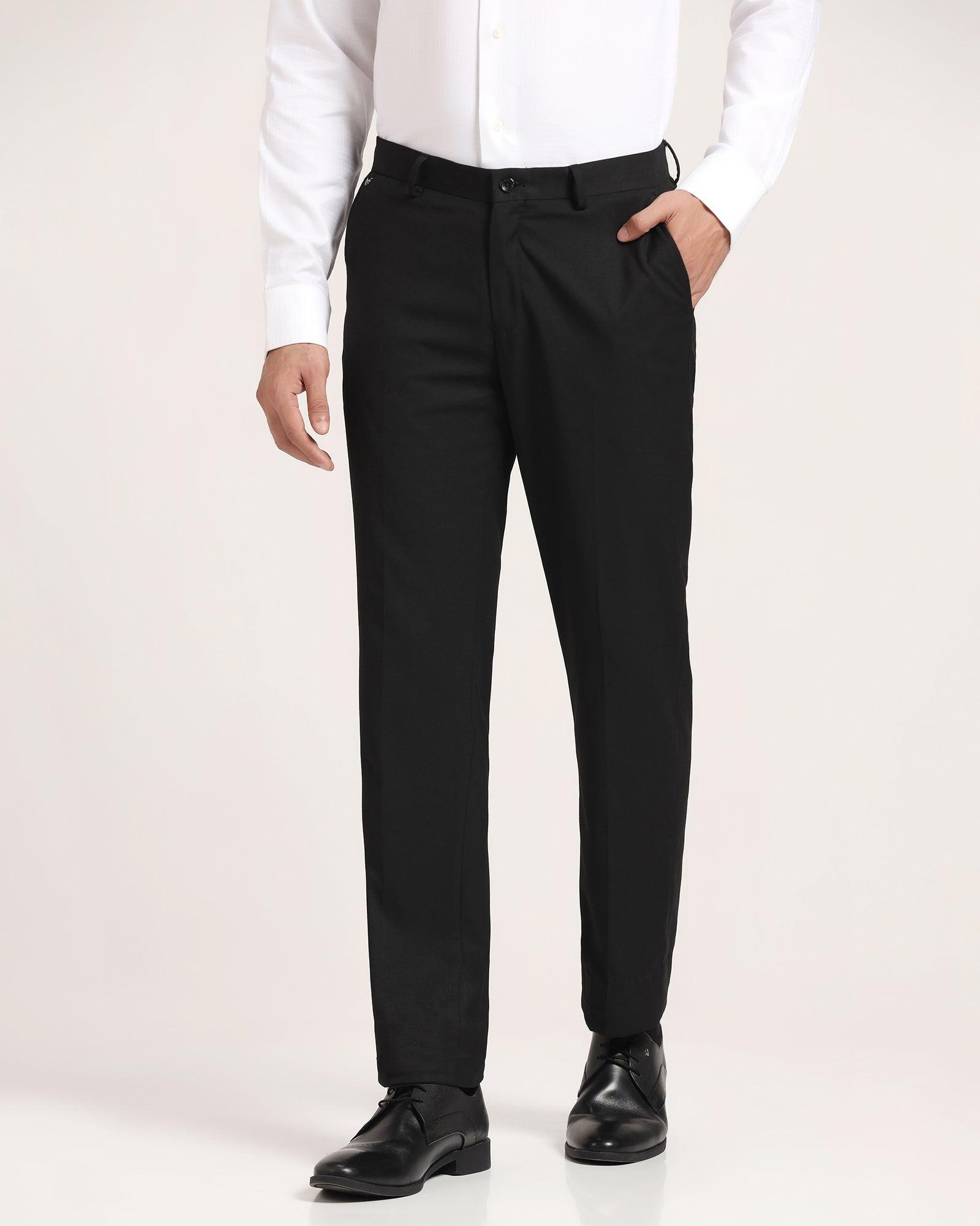 Slim Fit B-91 Formal Black Solid Trouser - Yoke