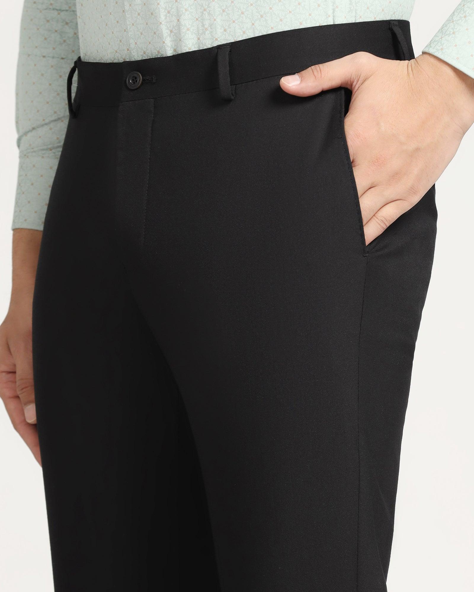 Luxe Slim Comfort B-95 Formal Black Solid Trouser - Meter - Blackberrys