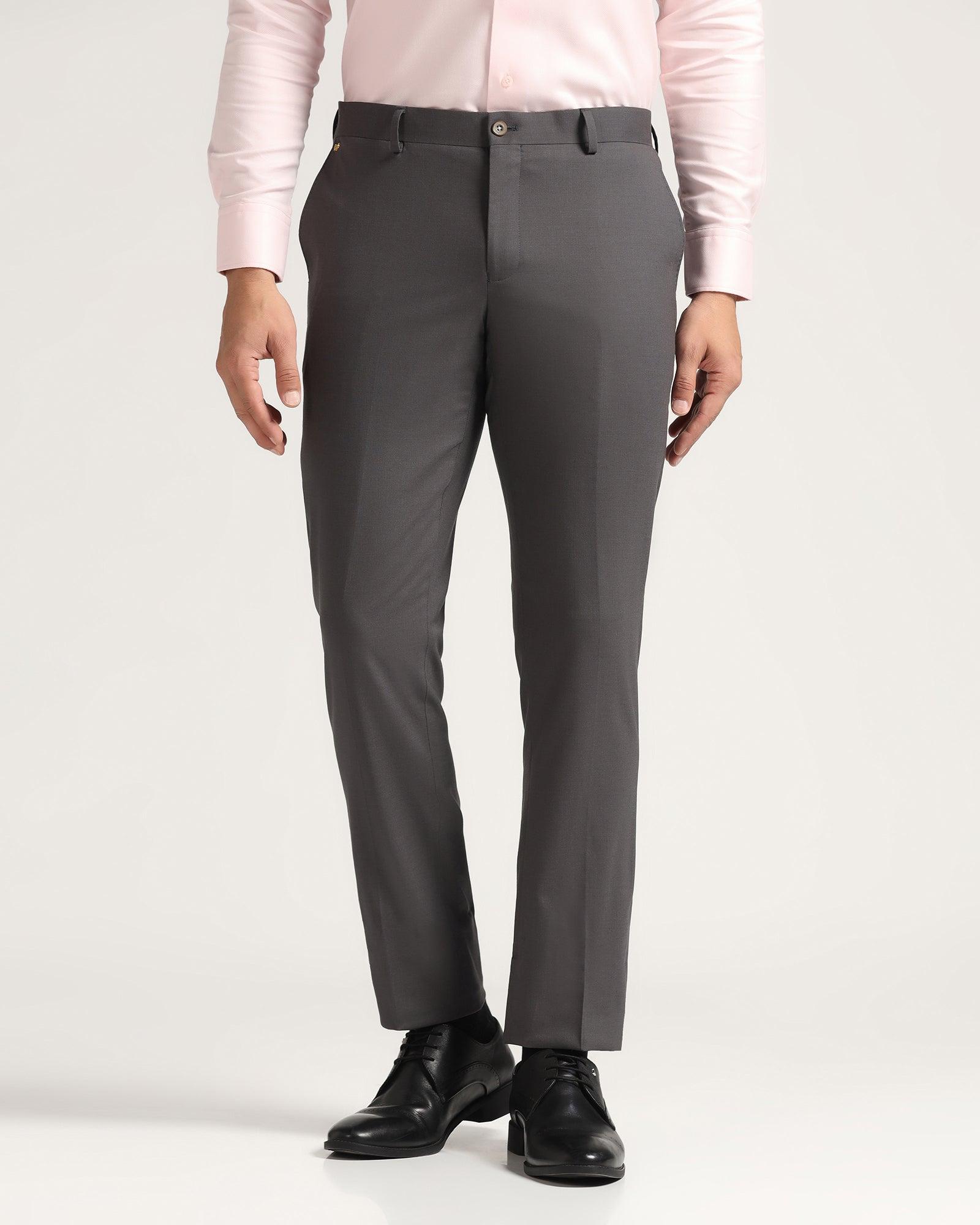Luxe Slim Comfort B-95 Formal Grey Solid Trouser - Meter - Blackberrys
