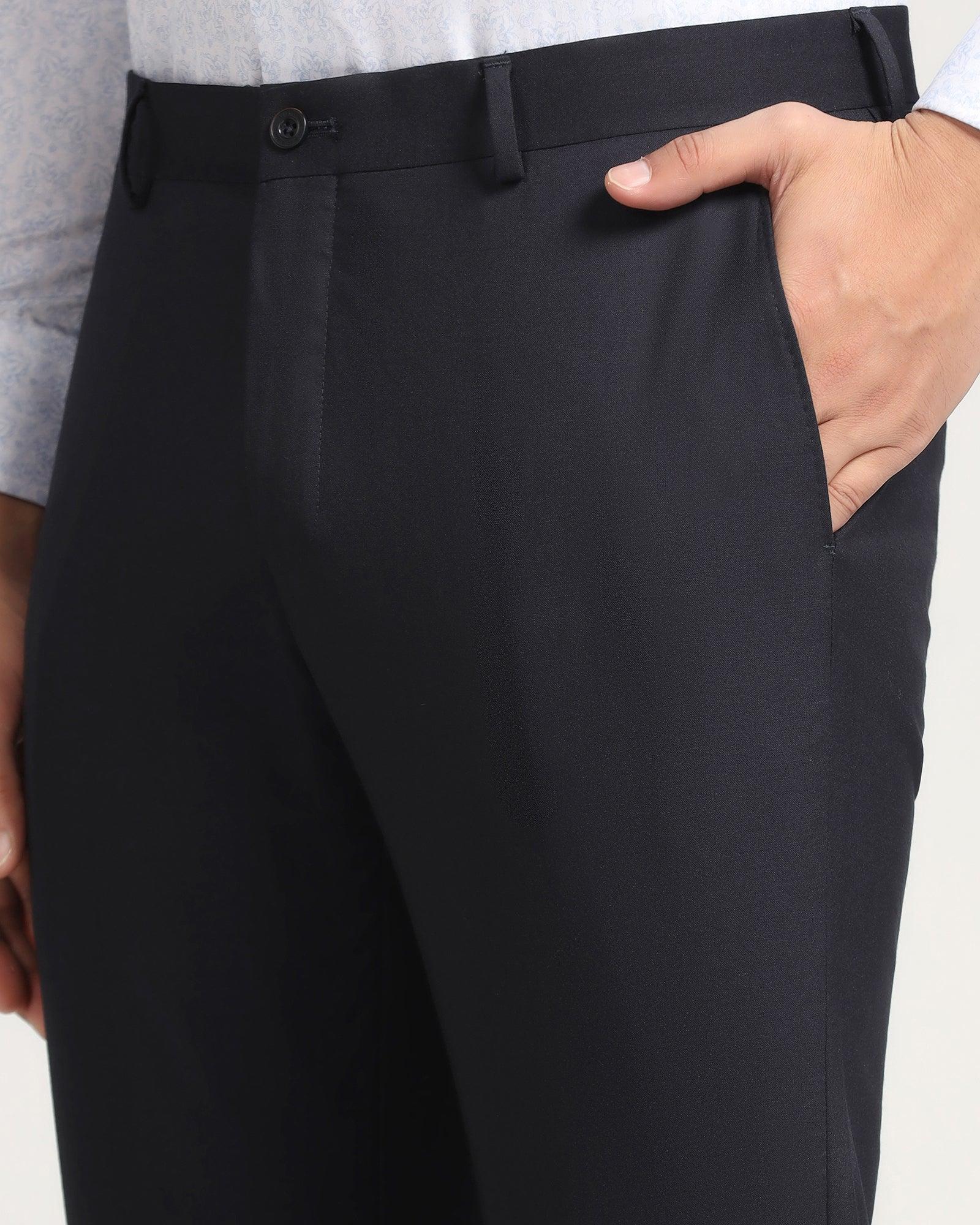 Luxe Slim Comfort B-95 Formal Navy Solid Trouser - Meter - Blackberrys