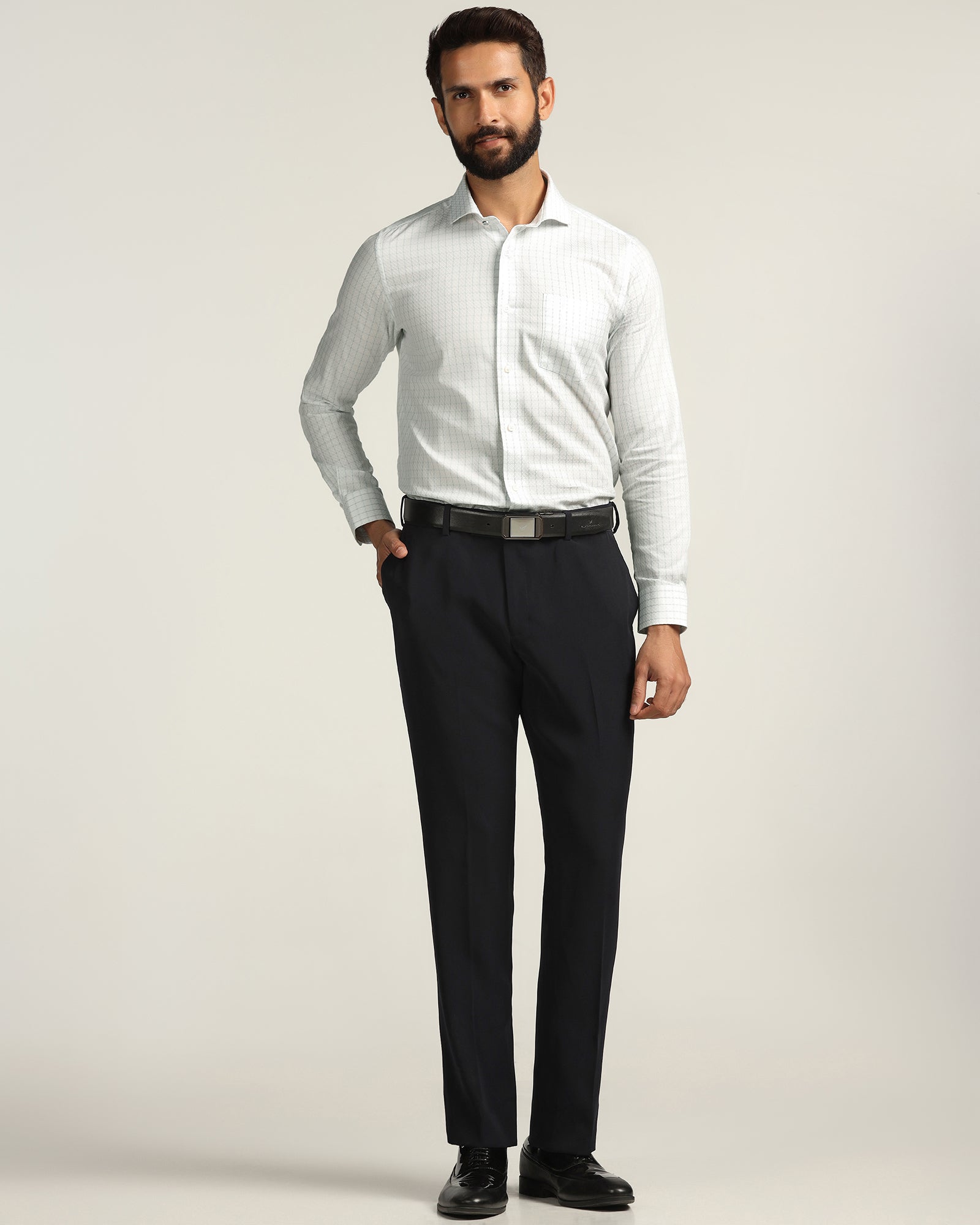 Formal White Check Shirt - Drone