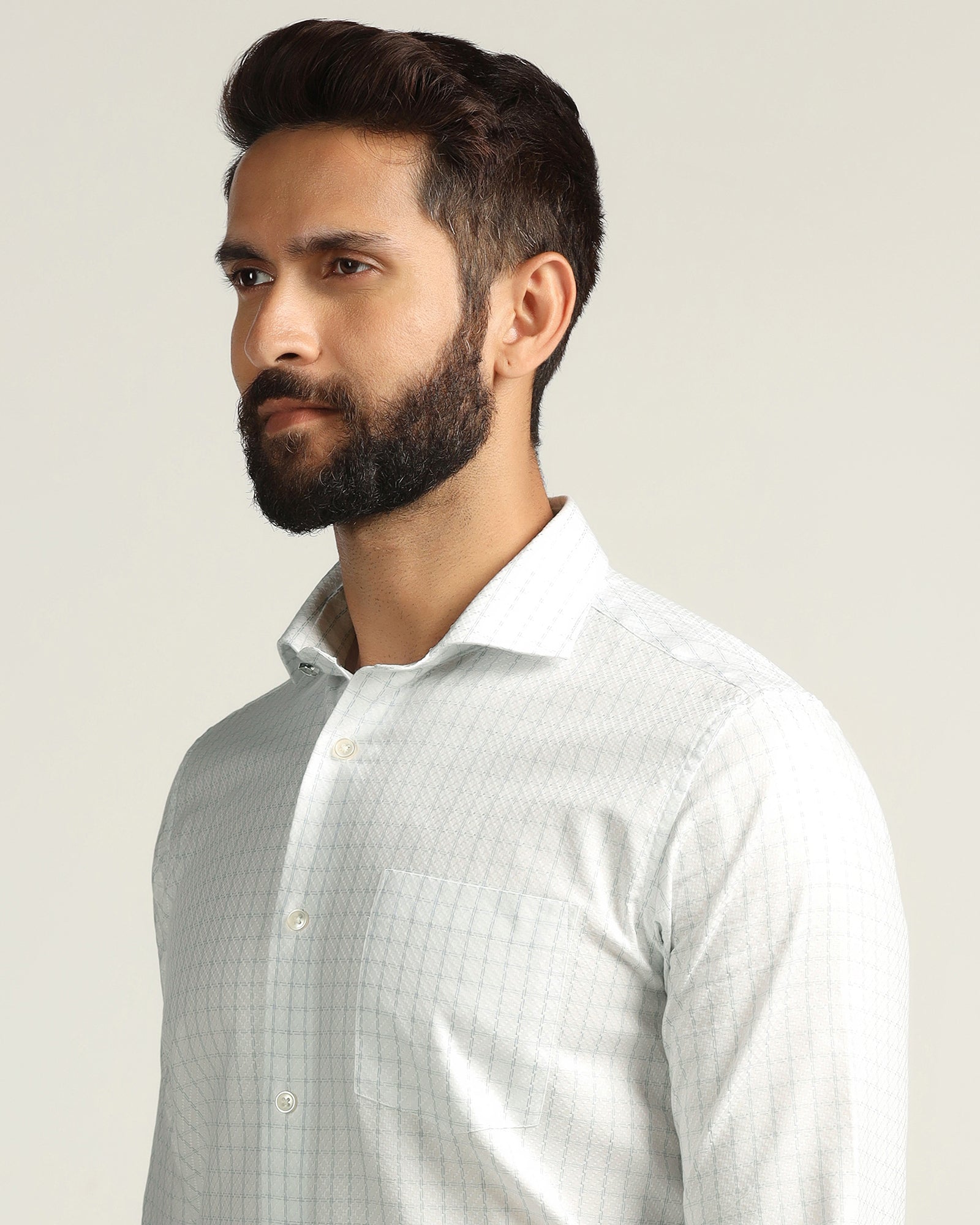 Formal White Check Shirt - Drone