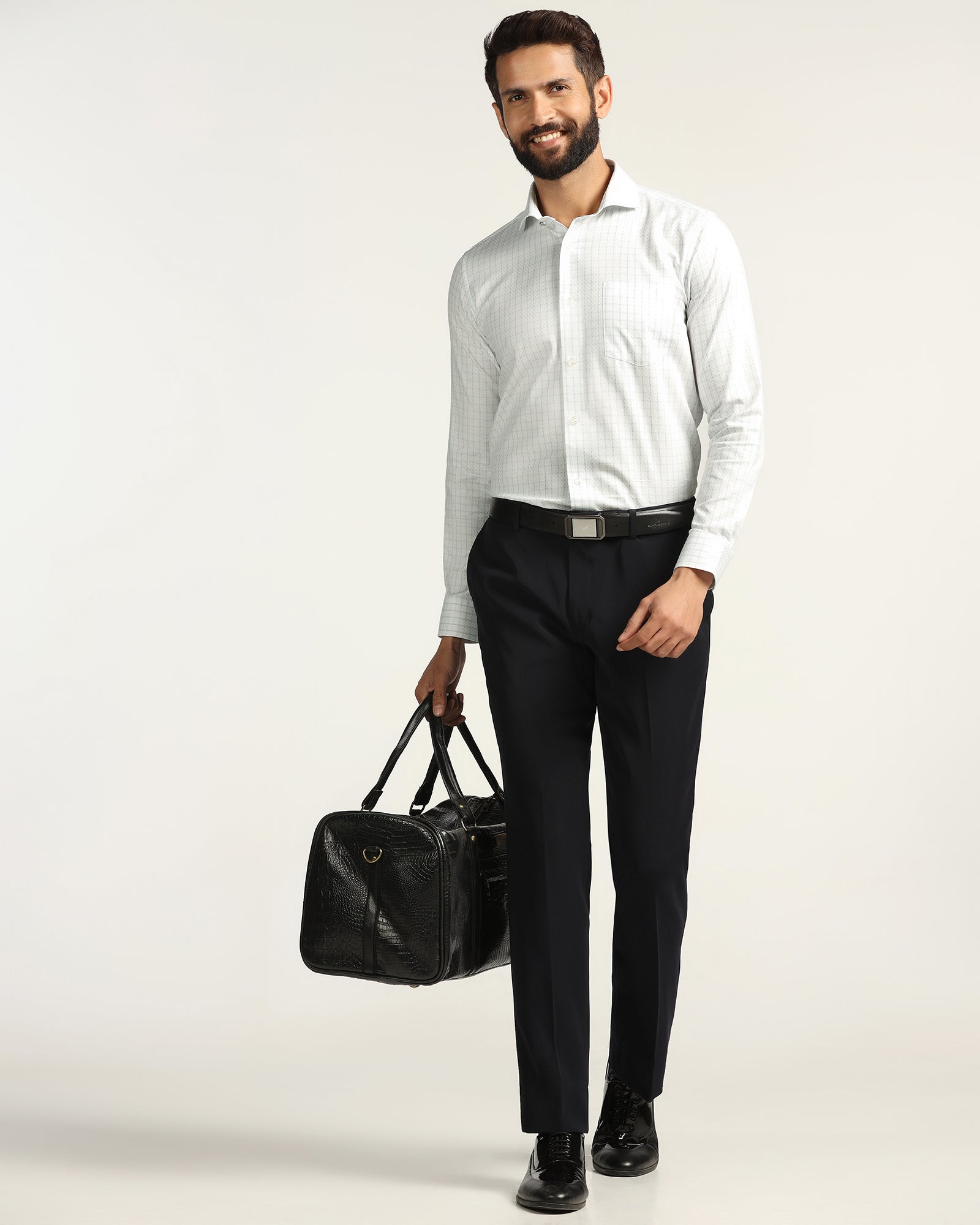 Formal White Check Shirt - Drone