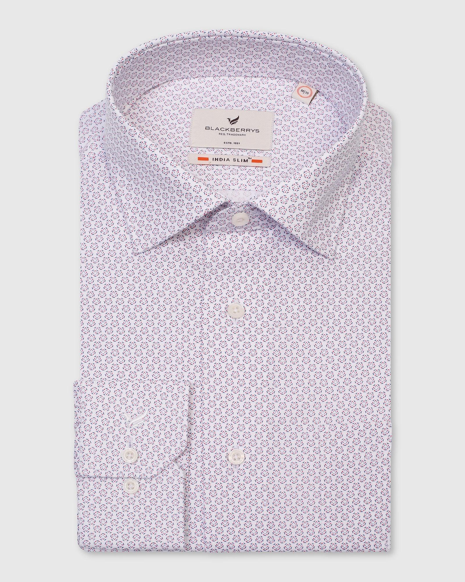 Formal White Printed Shirt - Lavic - Blackberrys